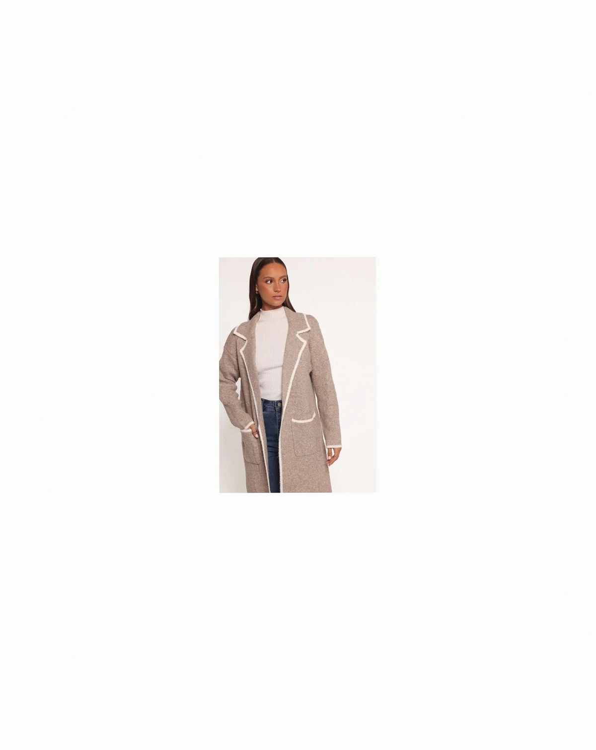 Women's Katia Contrast Trim Coatigan - Beige S/M