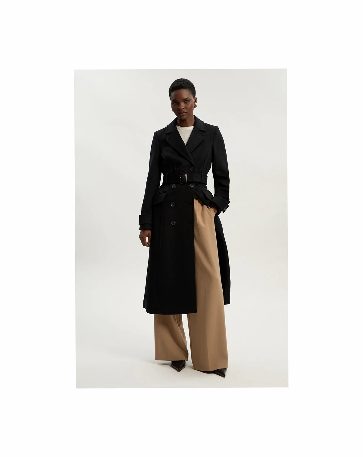 Women's Wool Blend Belted Midi Coat
