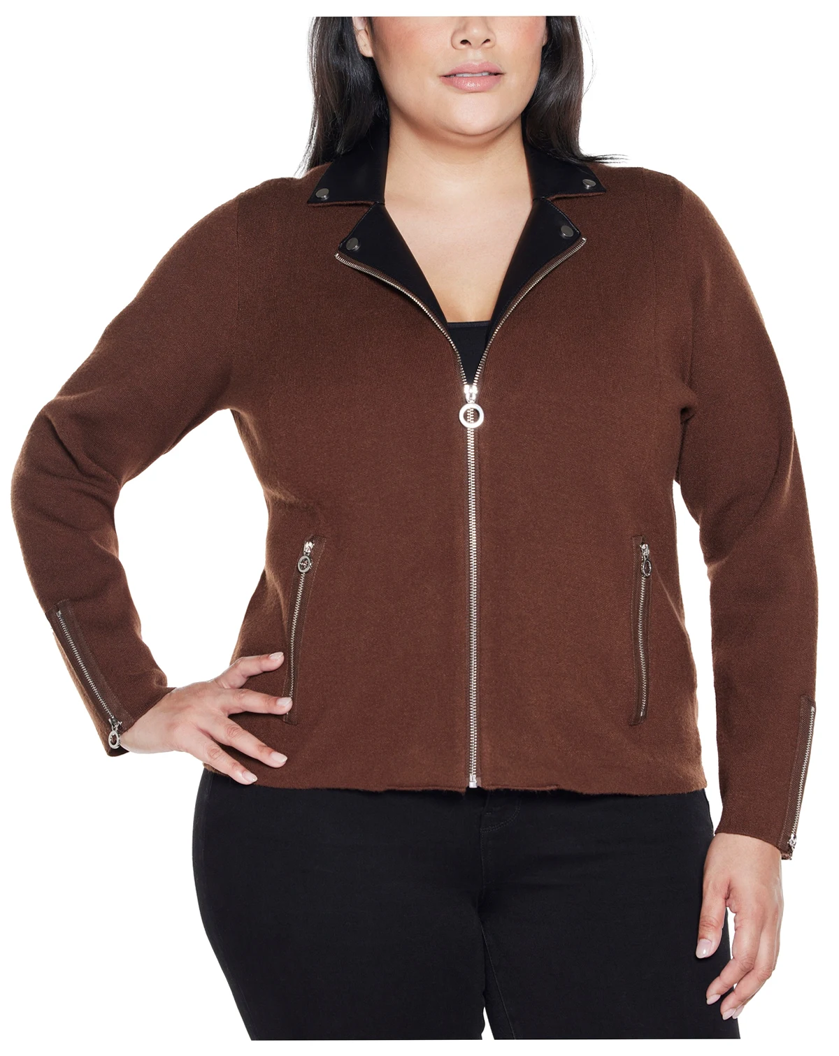 Plus Size Black Label  Motorcycle Sweater Jacket