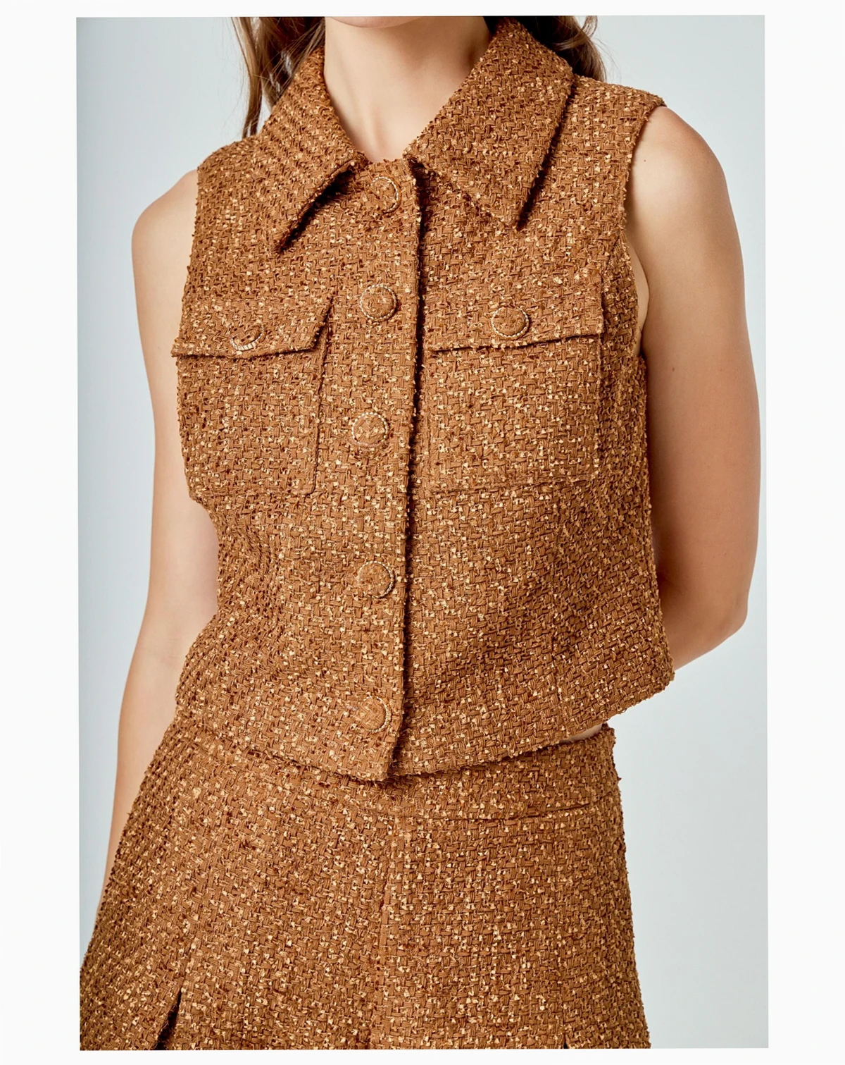 Women's Tweed Short Sleeveless Jacket