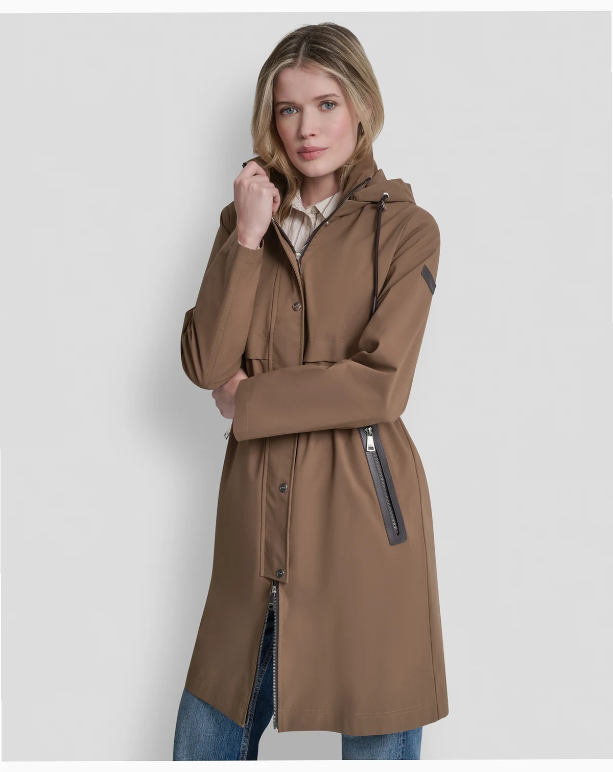 Women's Pleather Trim Anorak Rain Coat
