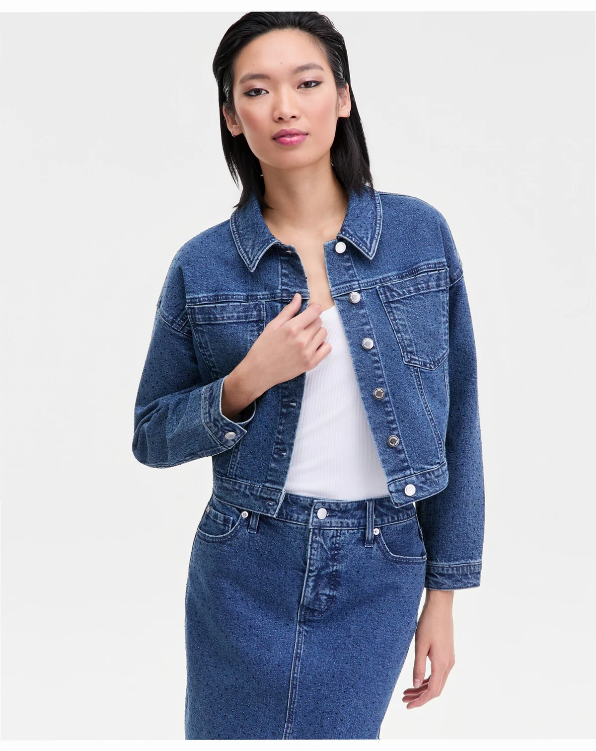 Women's Studded Denim Cotton Trucker Jacket, Macy's Exclusive
