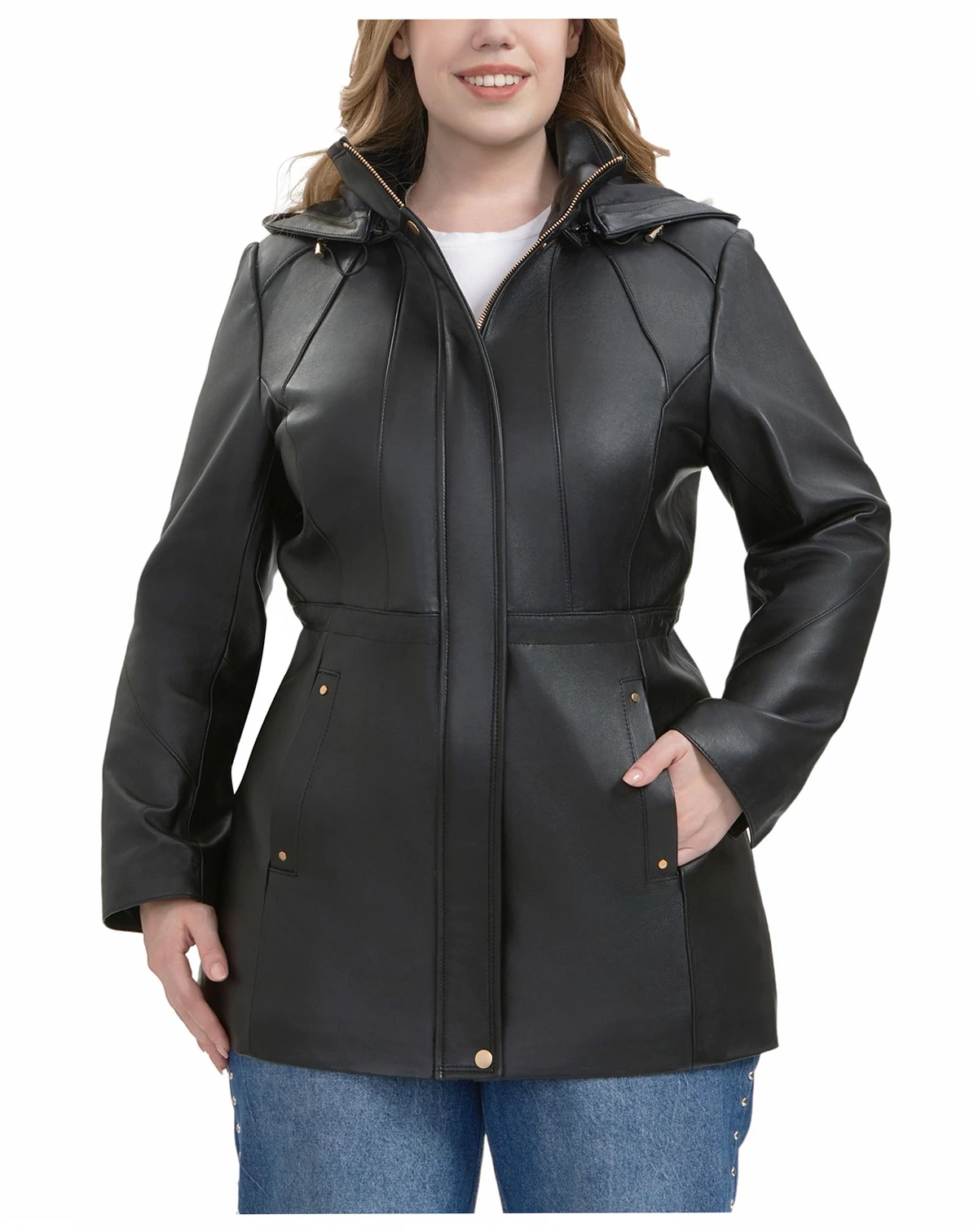 Plus Size Elena Leather Parka Coat
