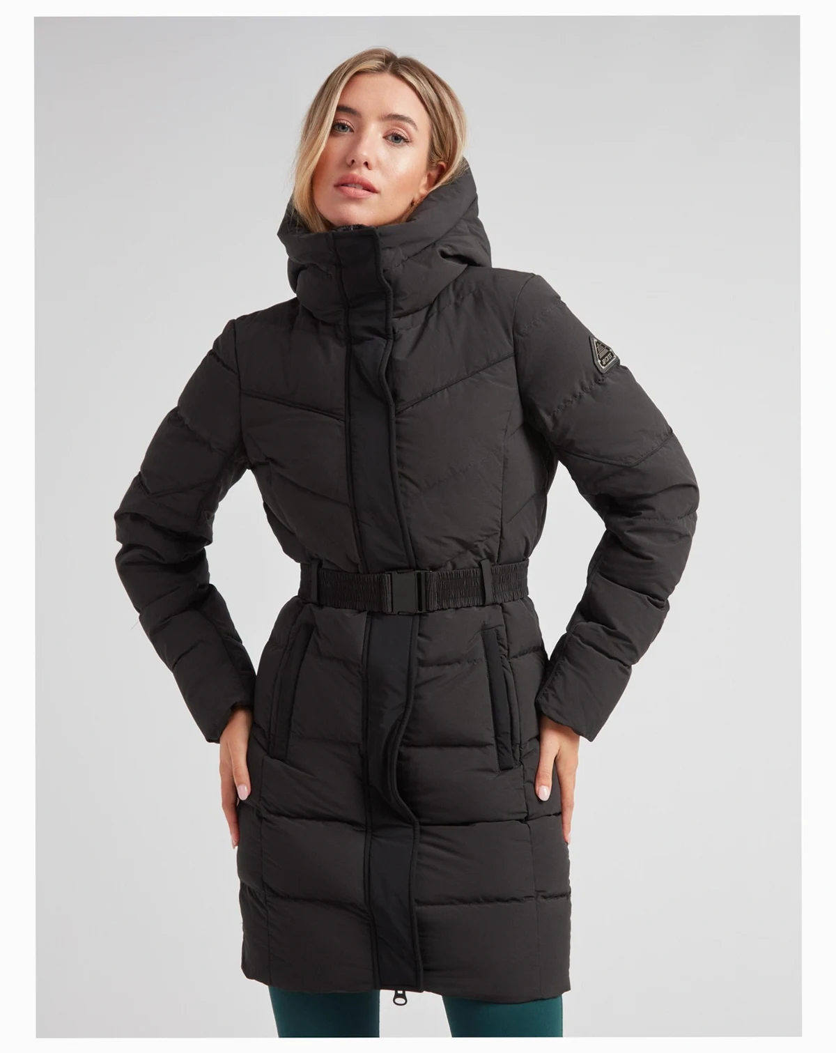 Women's Diamond Belted Hooded Down Coat