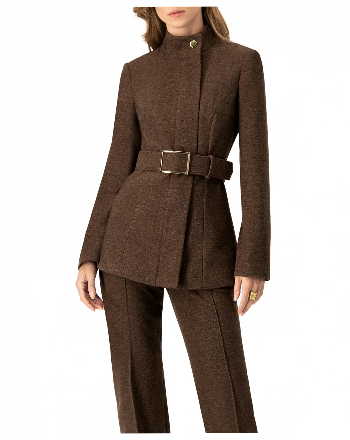 Women's Belted High Neck Coat
