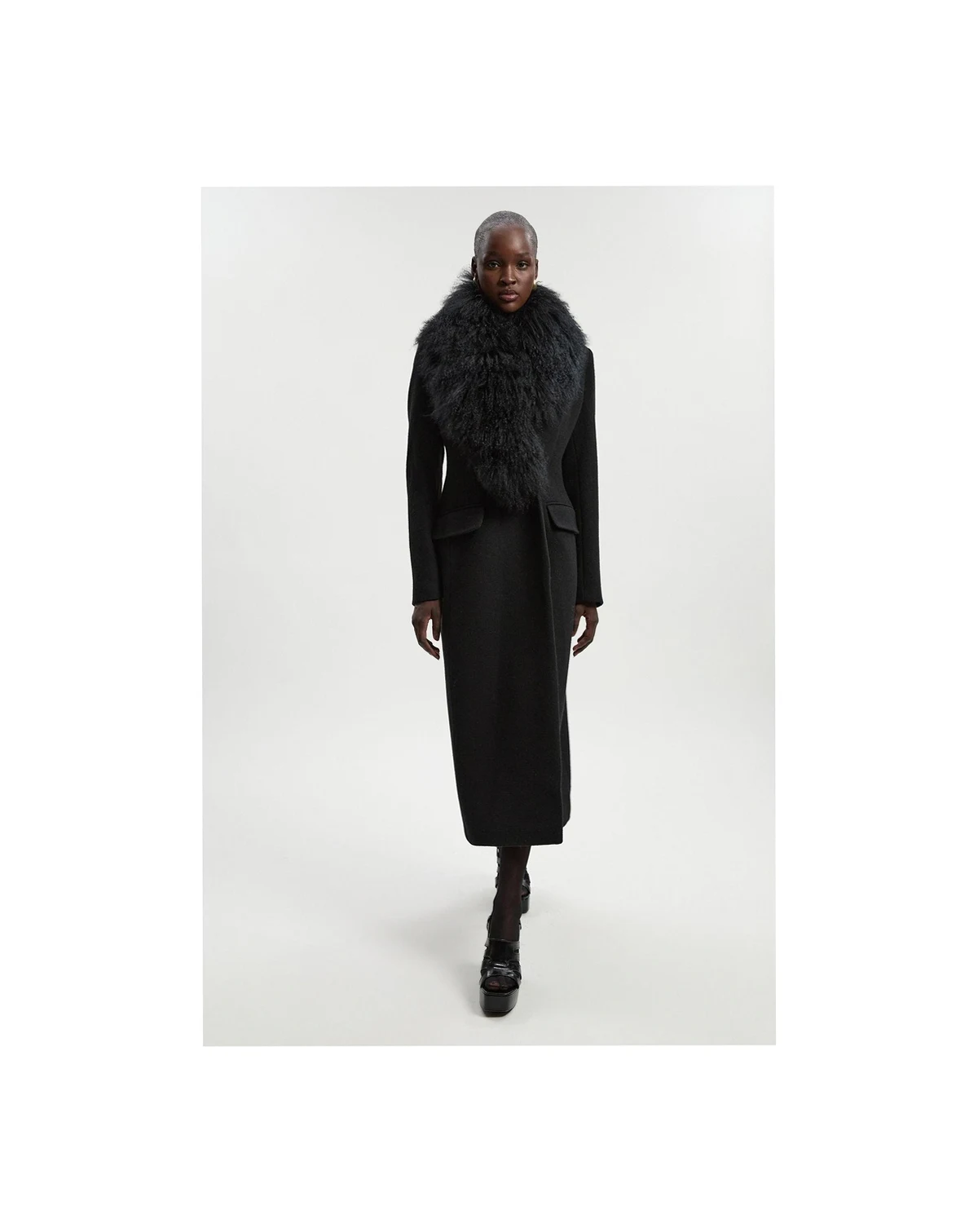Women's Wool Detachable Collar Midi Coat