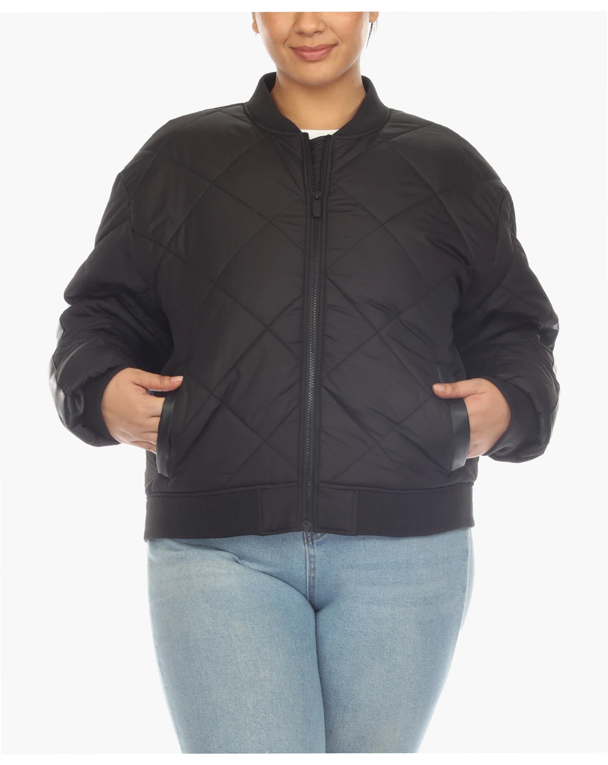 Plus Size Diamond Quilted Puffer Bomber Jacket