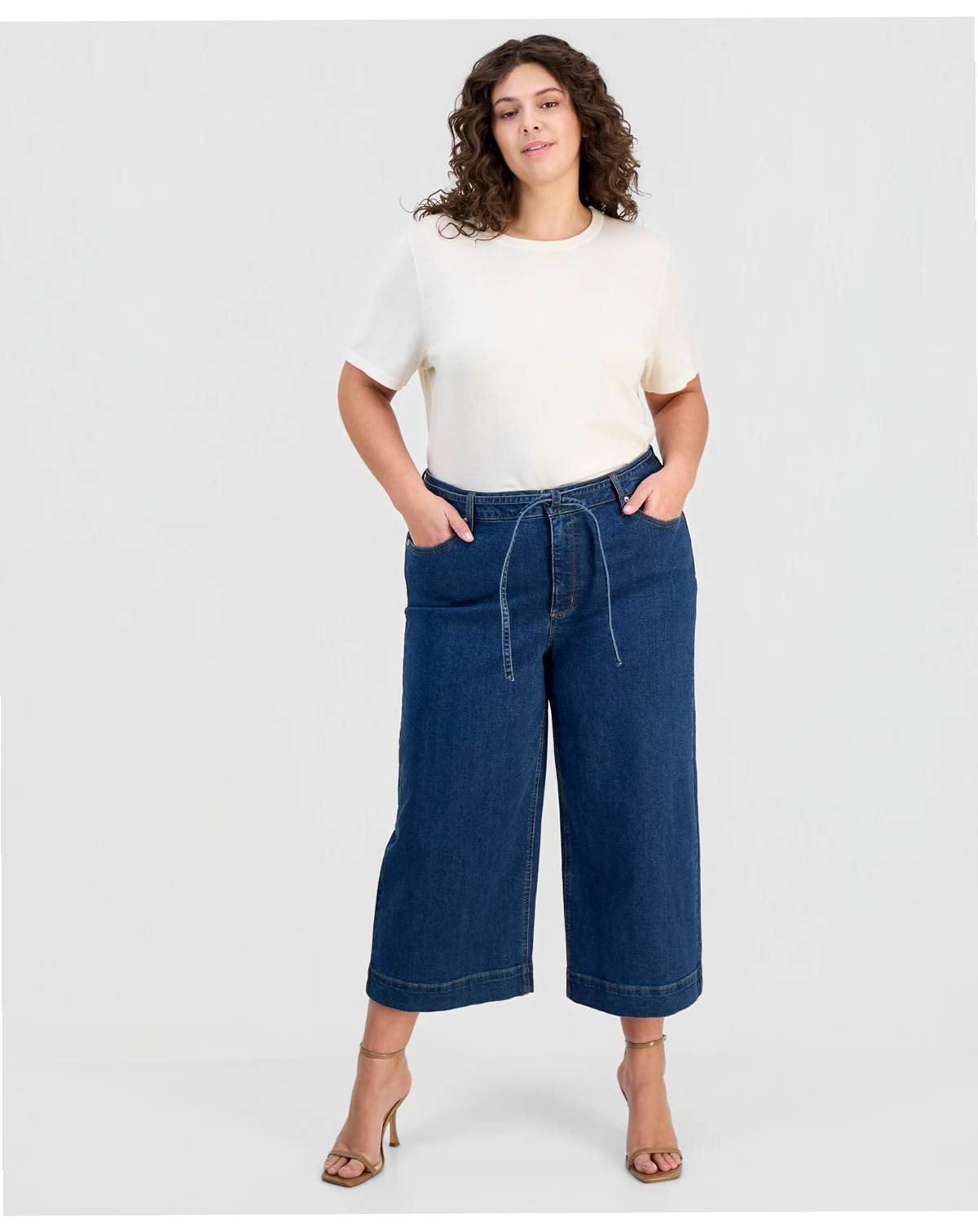 Plus Size High Rise Cropped Wide-Leg Jeans