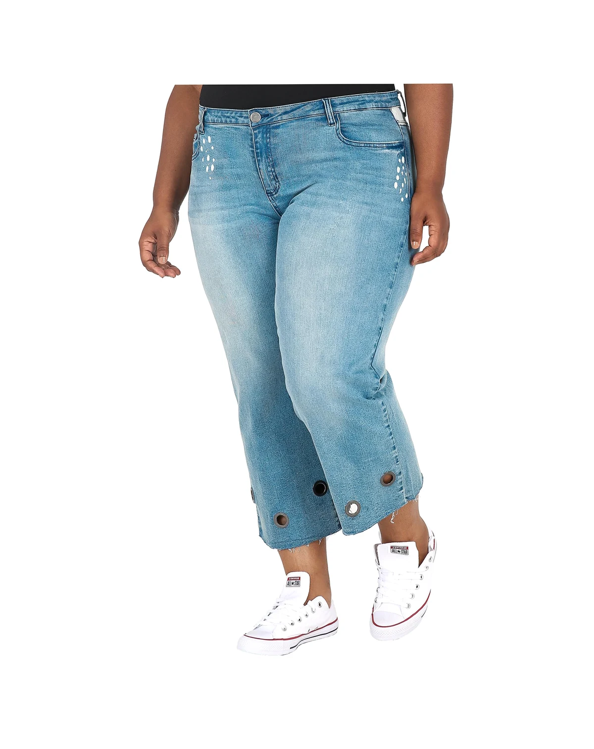 Plus Size Curvy-Fit Grommet Trim Cropped Ankle Jeans