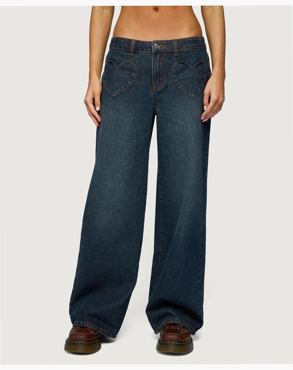 Women's Heart Pockets Low Rise Baggy Jeans