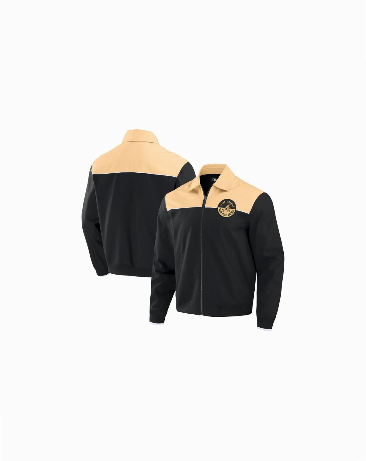 Men's Black/Tan Atlanta Braves Canvas Bomber Full-Zip Jacket