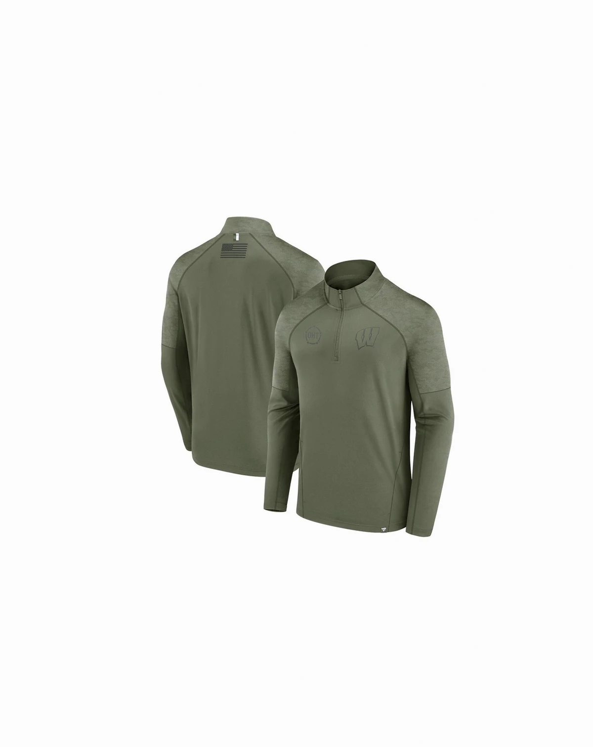 Men's Olive Wisconsin Badgers OHT Military-Inspired Appreciation Titan Raglan Quarter-Zip Jacket
