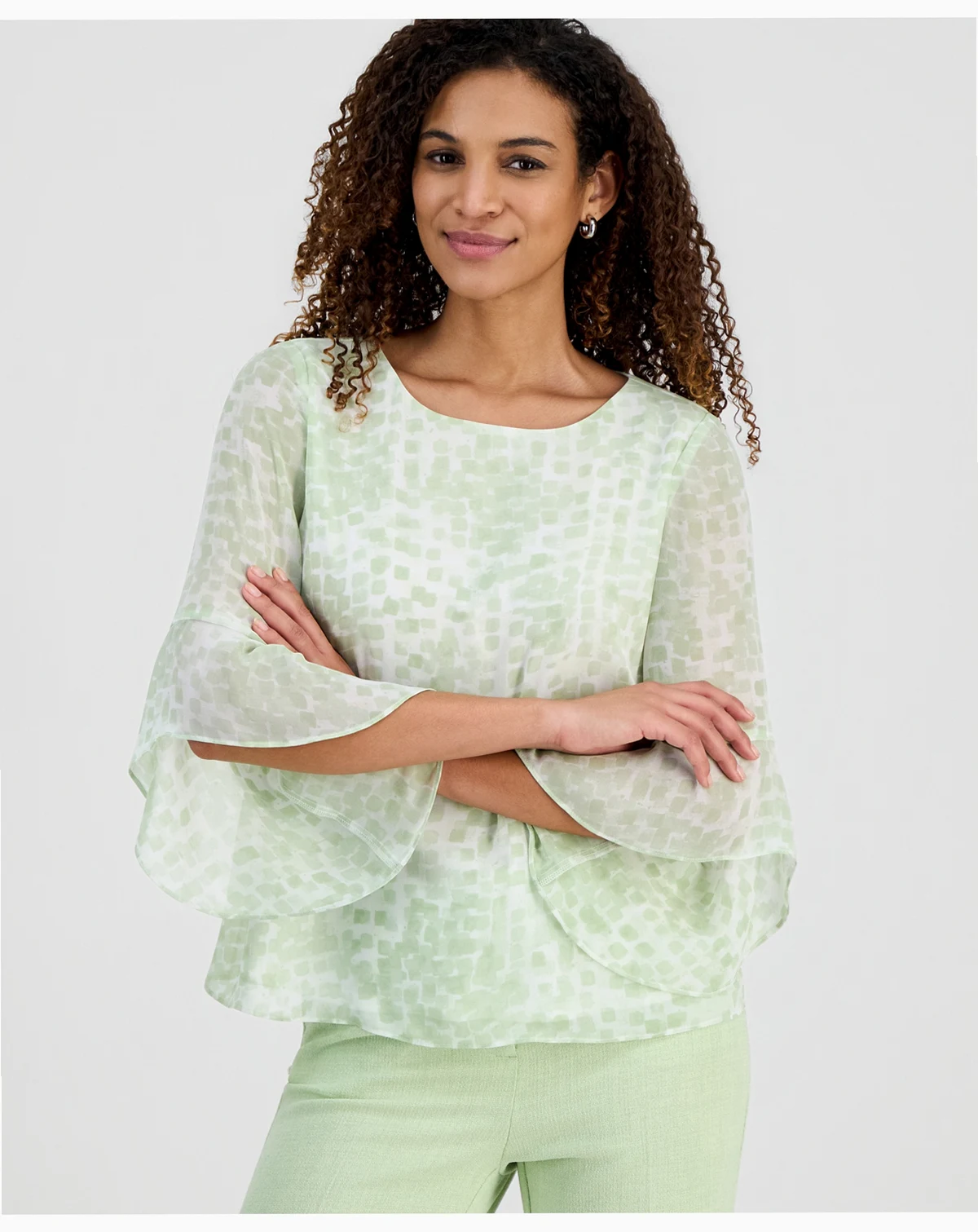 Women's Printed Ruffle-Sleeve Blouse, Regular & Petite