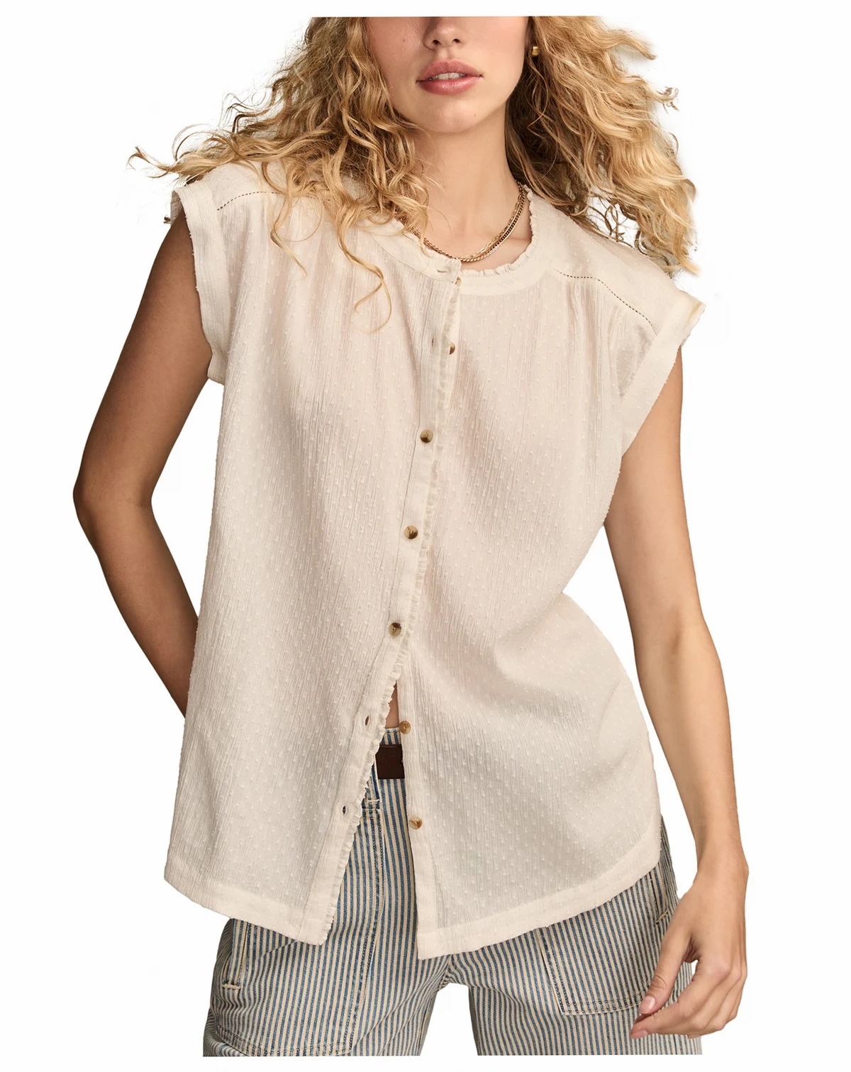 Women's Dolman Ruffle Button Down Top