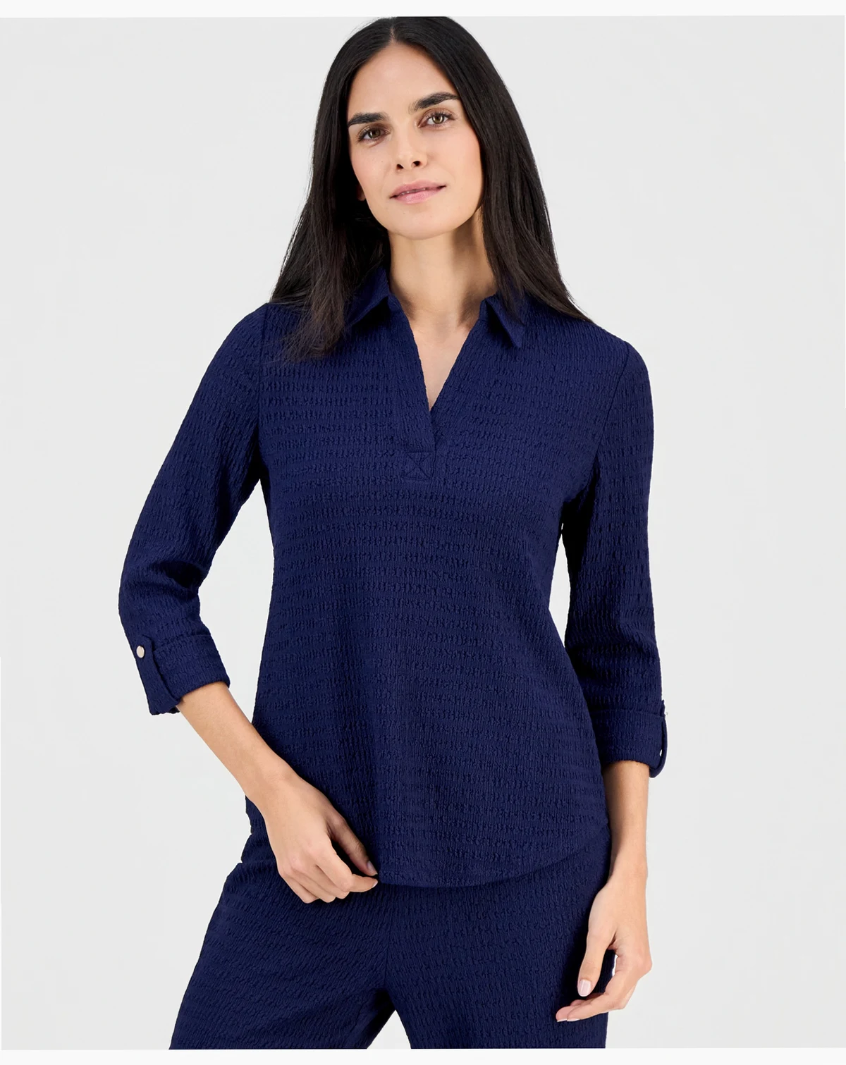 AK Anne Klein Petite Ridge Knit 3/4-Sleeve Top