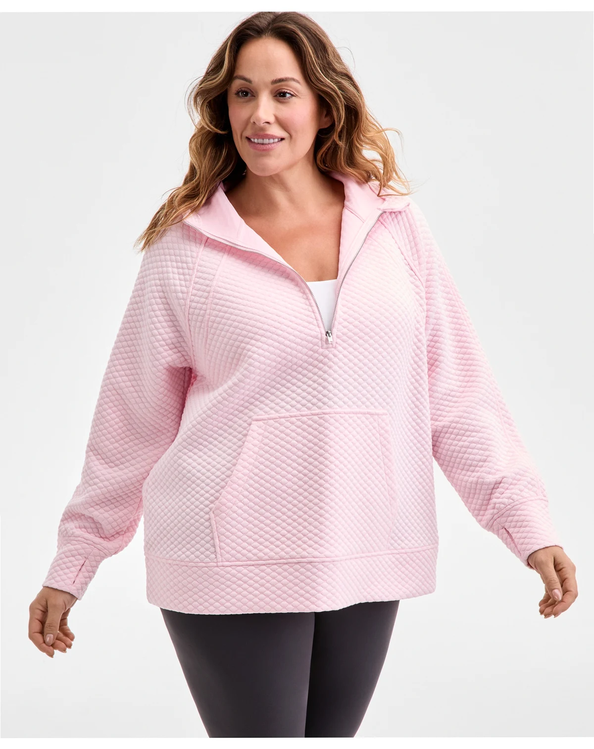 Plus Size Relaxed Quilted Half-Zip Hoodie, Macy's Exclusive