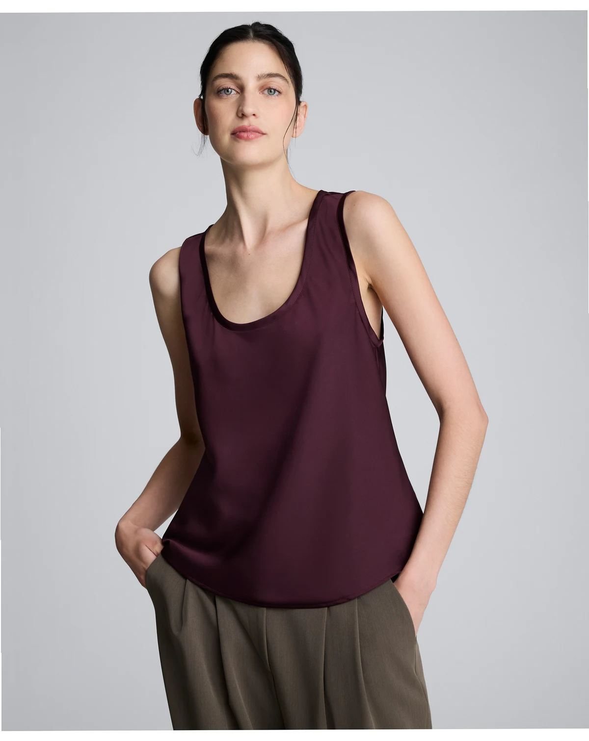 Women's Satin Scoop Neck Sleeveless Tank Top