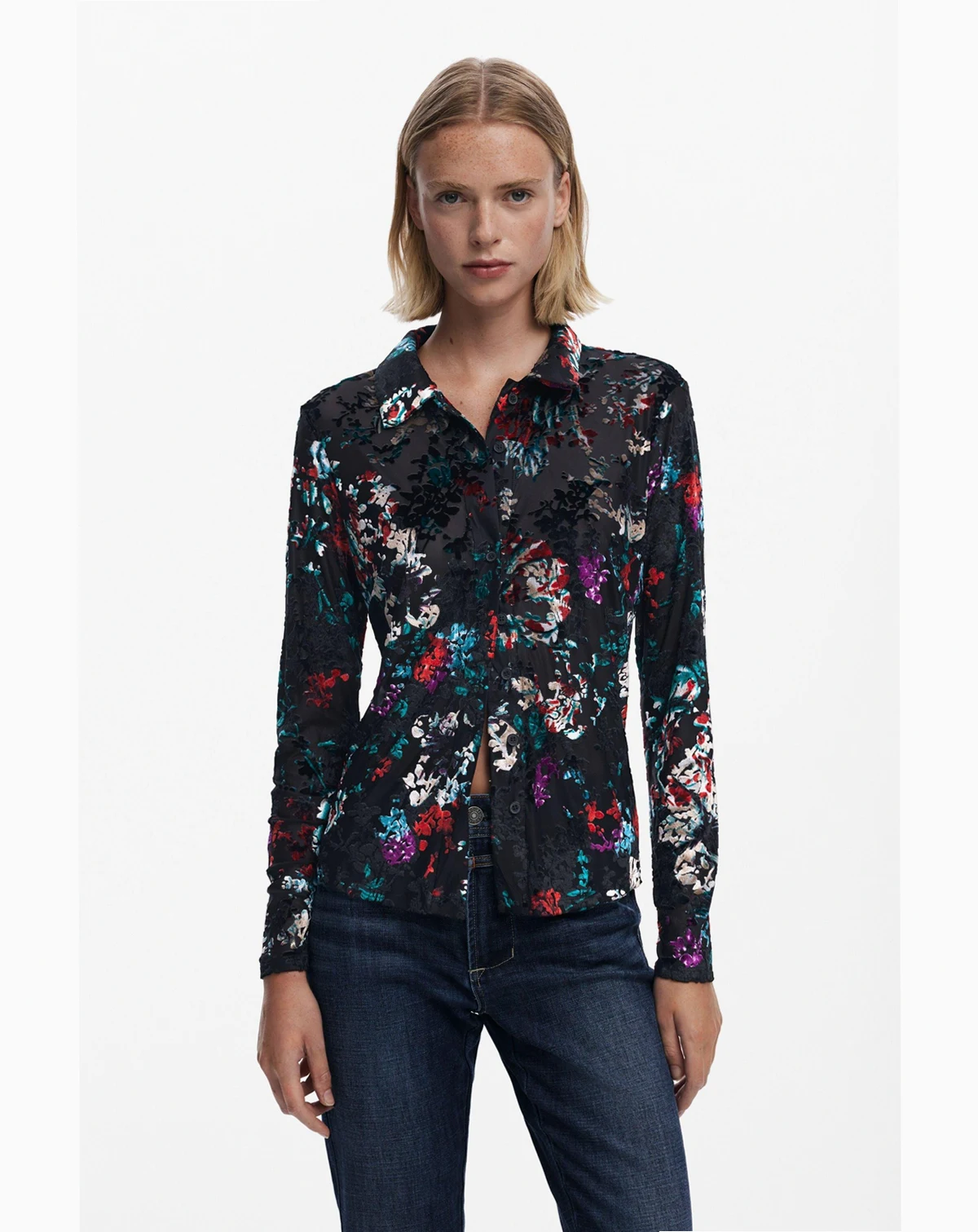 Women's Buttoned floral tulle T-shirt
