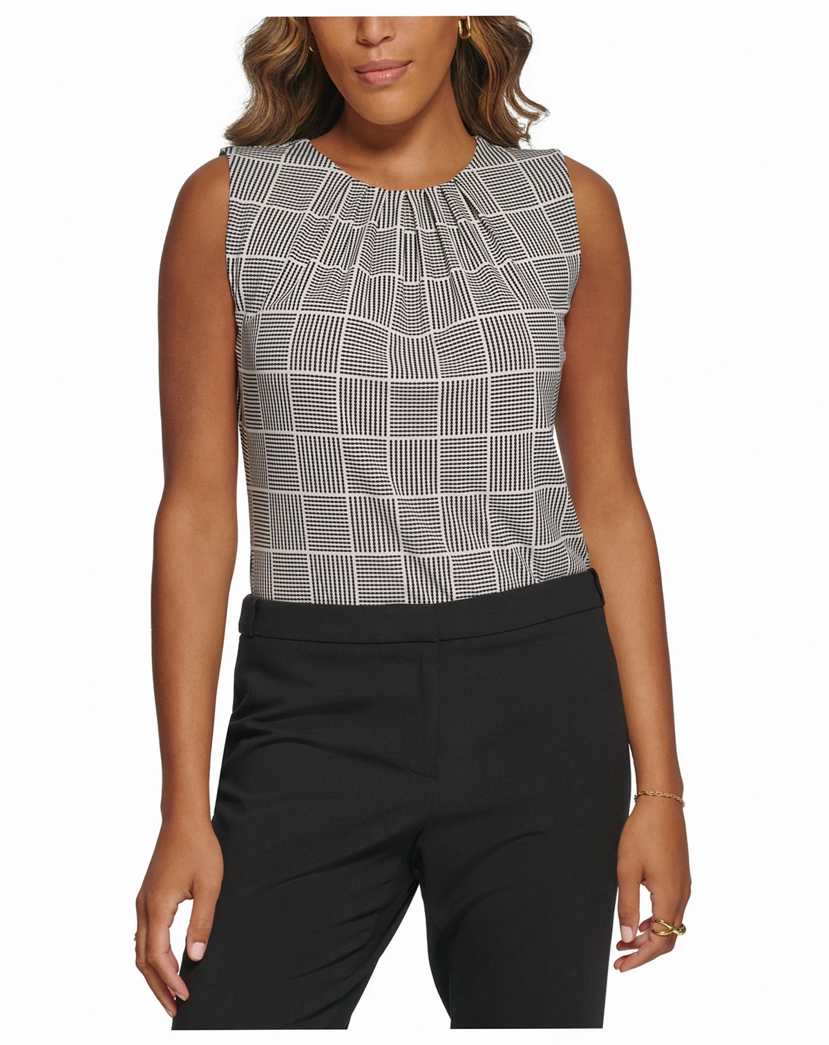Printed Pleat-Neck Blouse, Regular and Petite Sizes