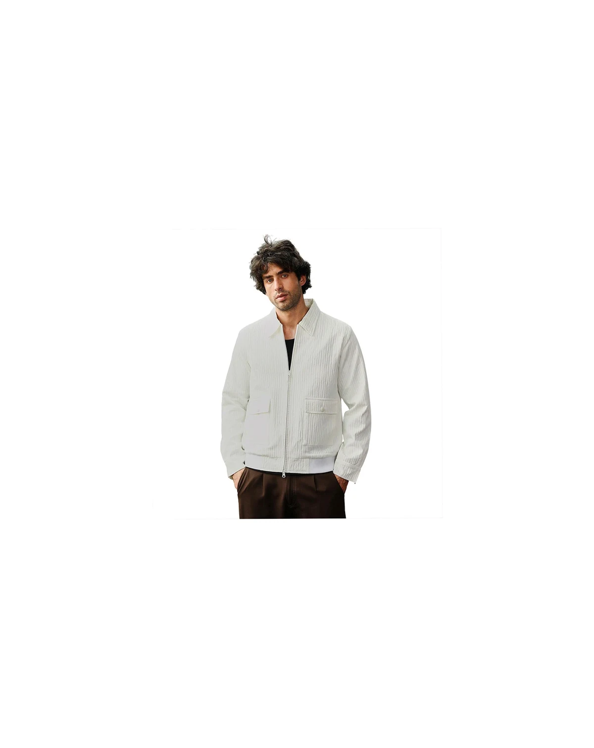 Men's Chalk White Zip-Front Crease-Tactile Jacket