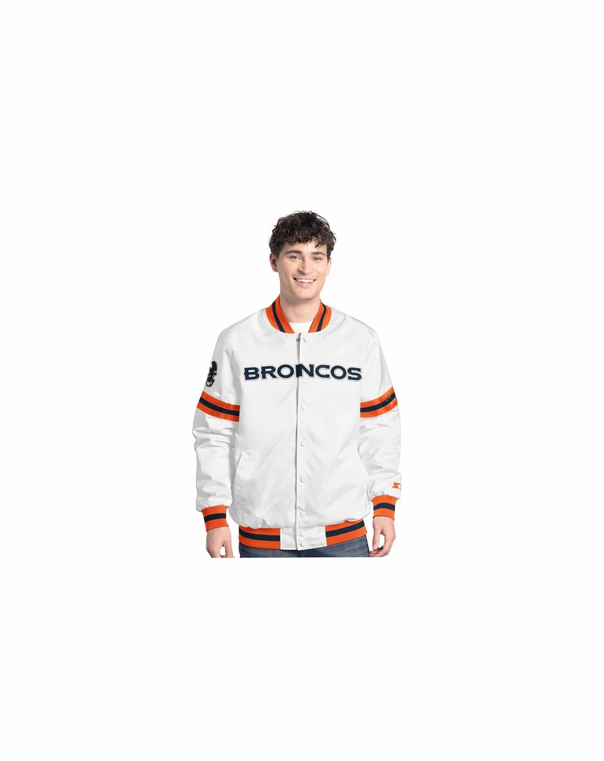 Men's White Denver Broncos Scout Full-Snap Varsity Jacket