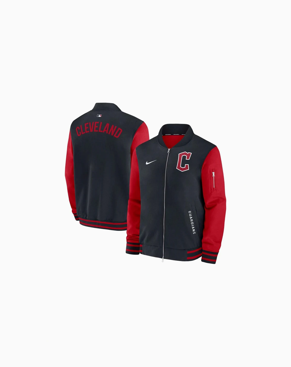 Men's Navy/Red Cleveland Guardians Authentic Collection Dugout Full-Zip Bomber Jacket