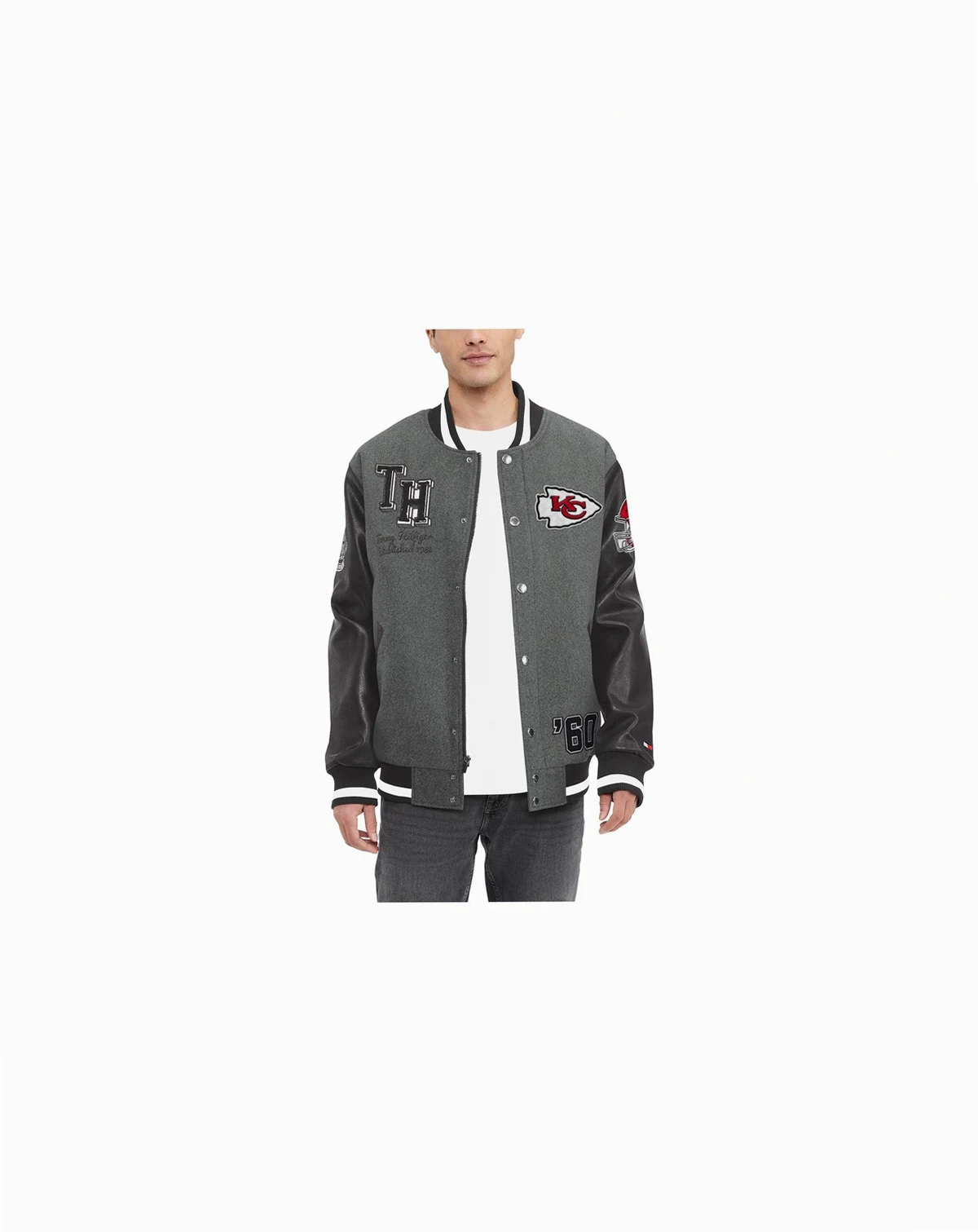 Men's Heather Gray, Black Kansas City Chiefs Gunner Full-Zip Varsity Jacket