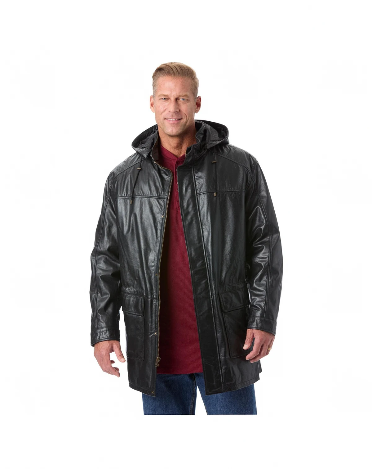 Big & Tall Hooded Leather Parka