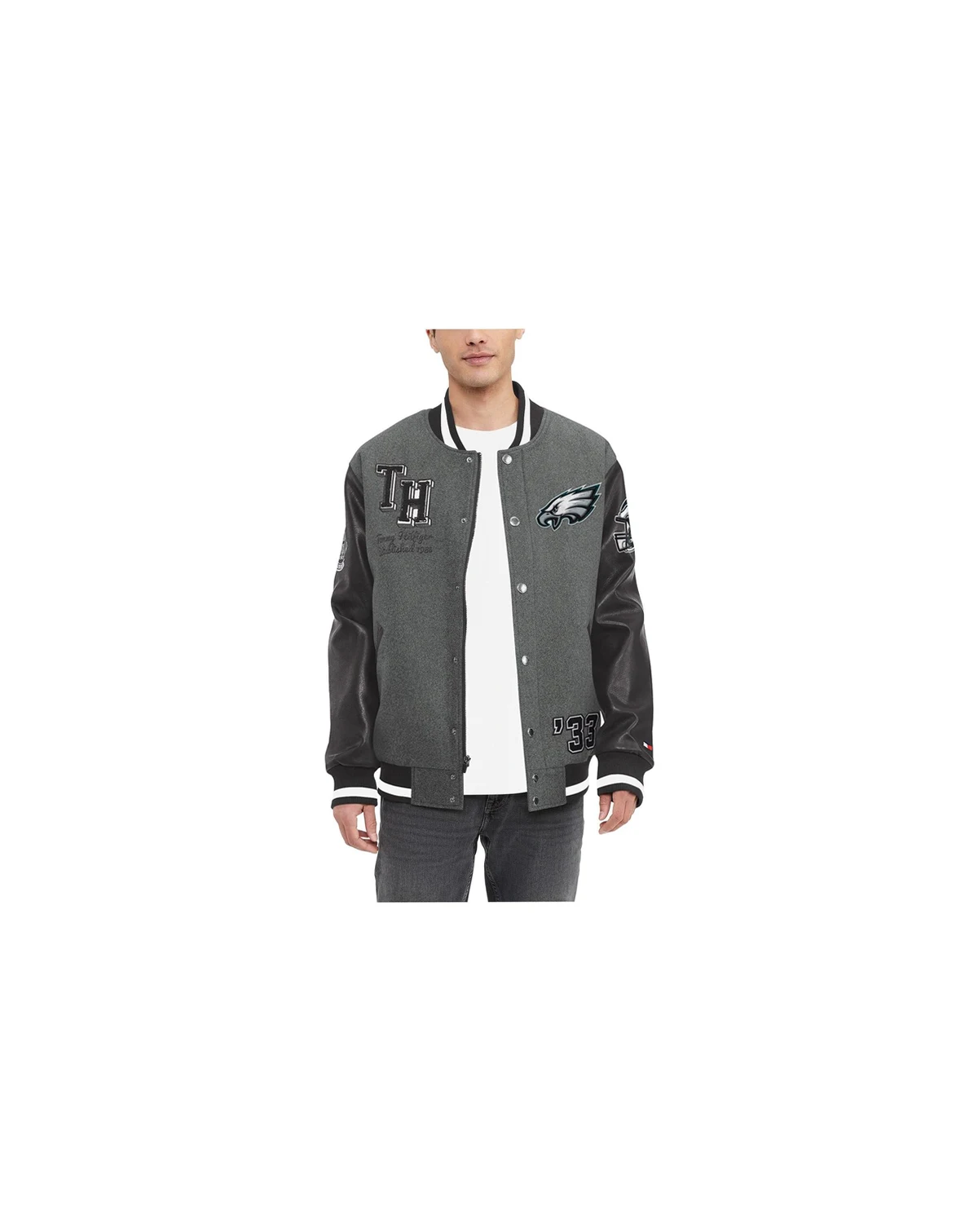 Men's Heather Gray, Black Philadelphia Eagles Gunner Full-Zip Varsity Jacket