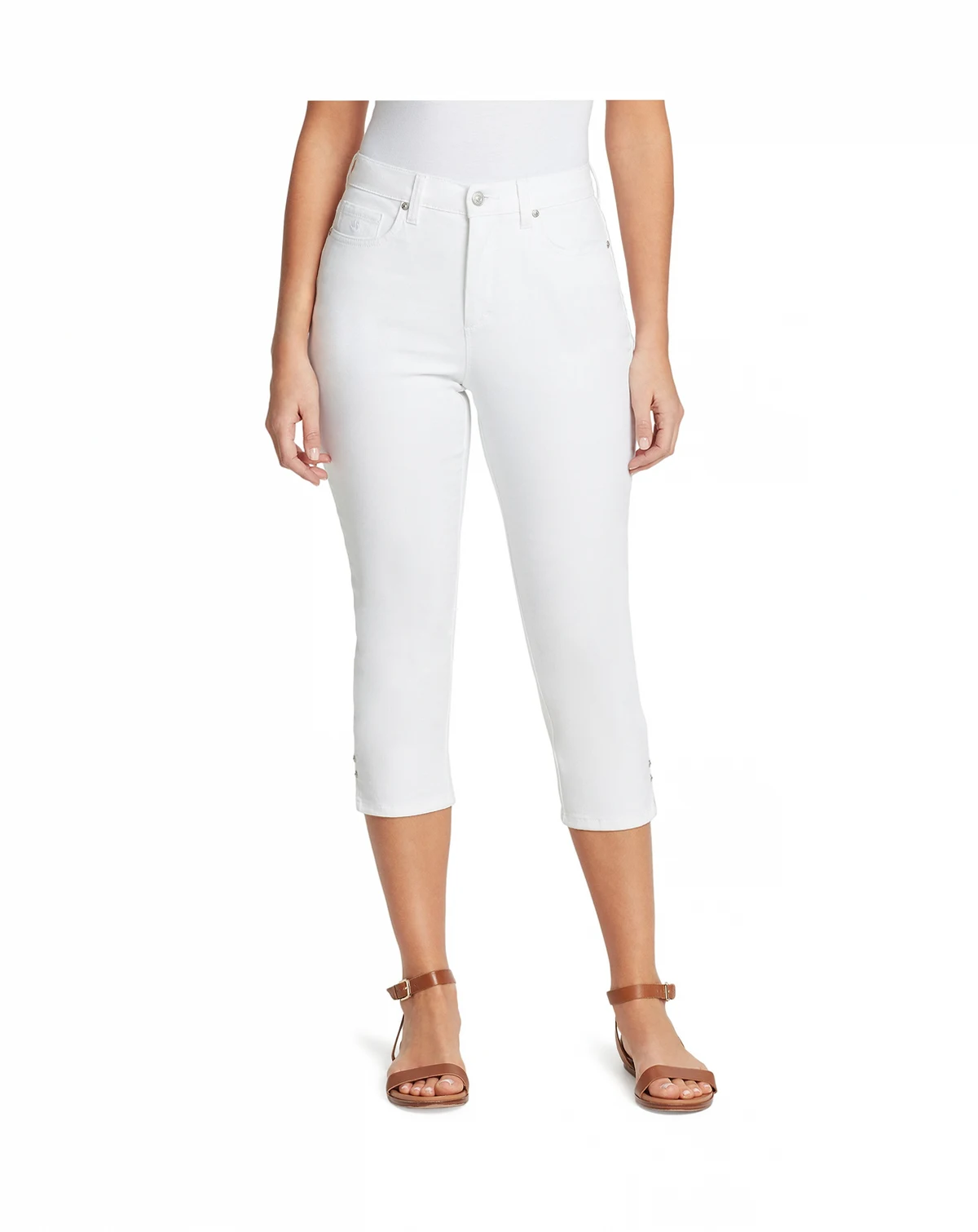 Petite Amanda High-Rise Rivet Capri Pants