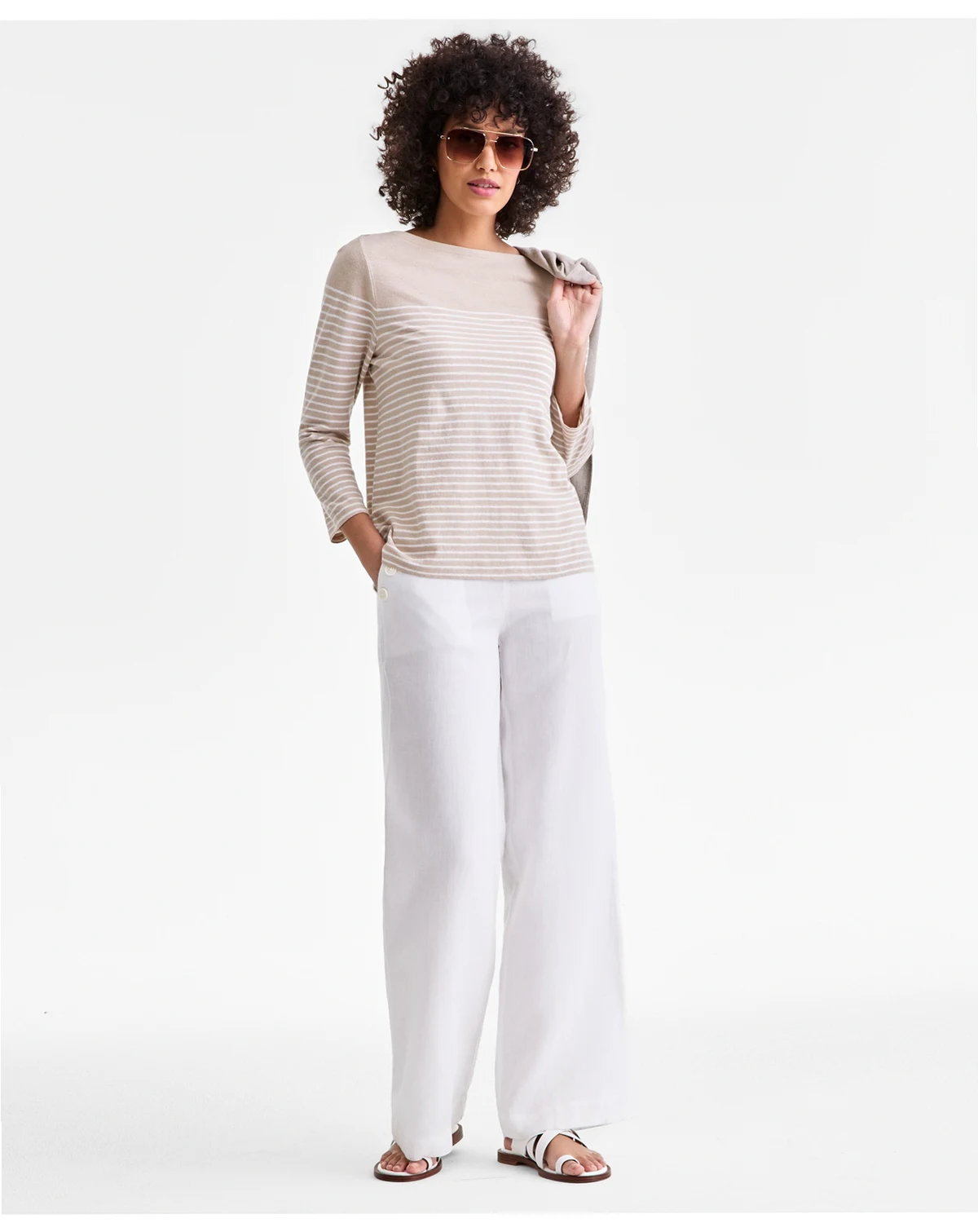 Women's 100% Linen Wide-Leg Sailor Pants, Macy's Exclusive