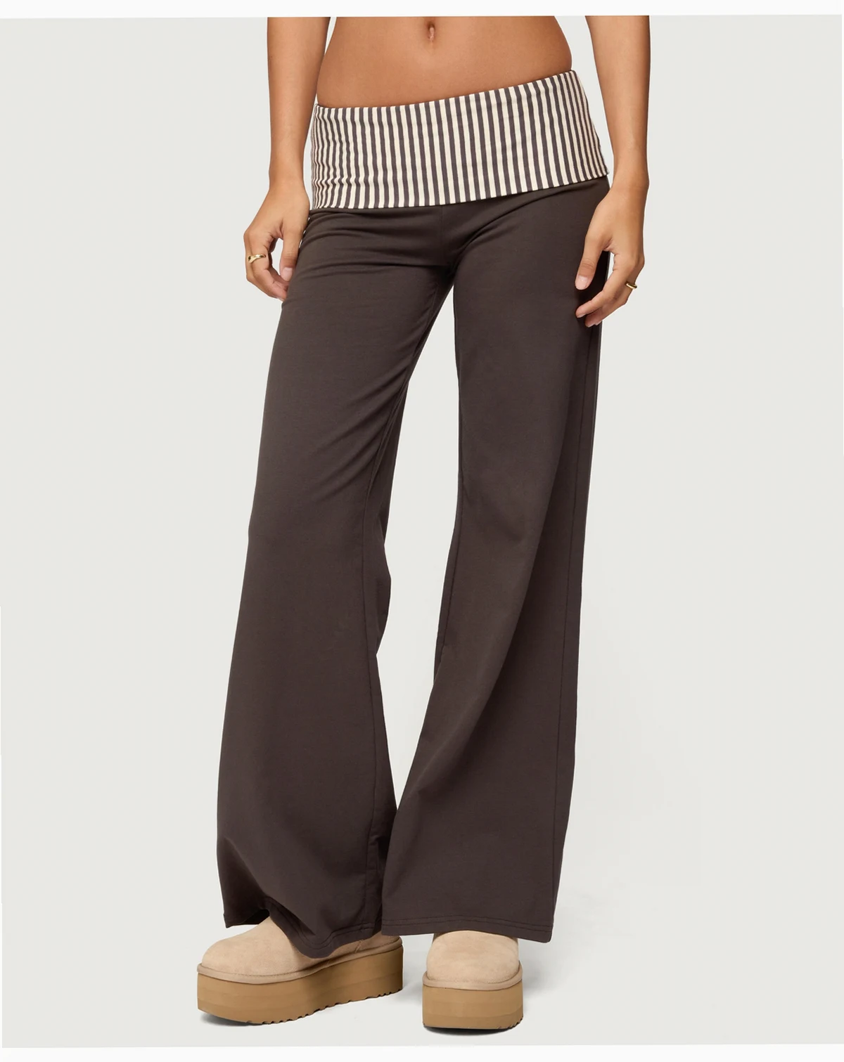 Women's Meshey Striped Foldover Pants