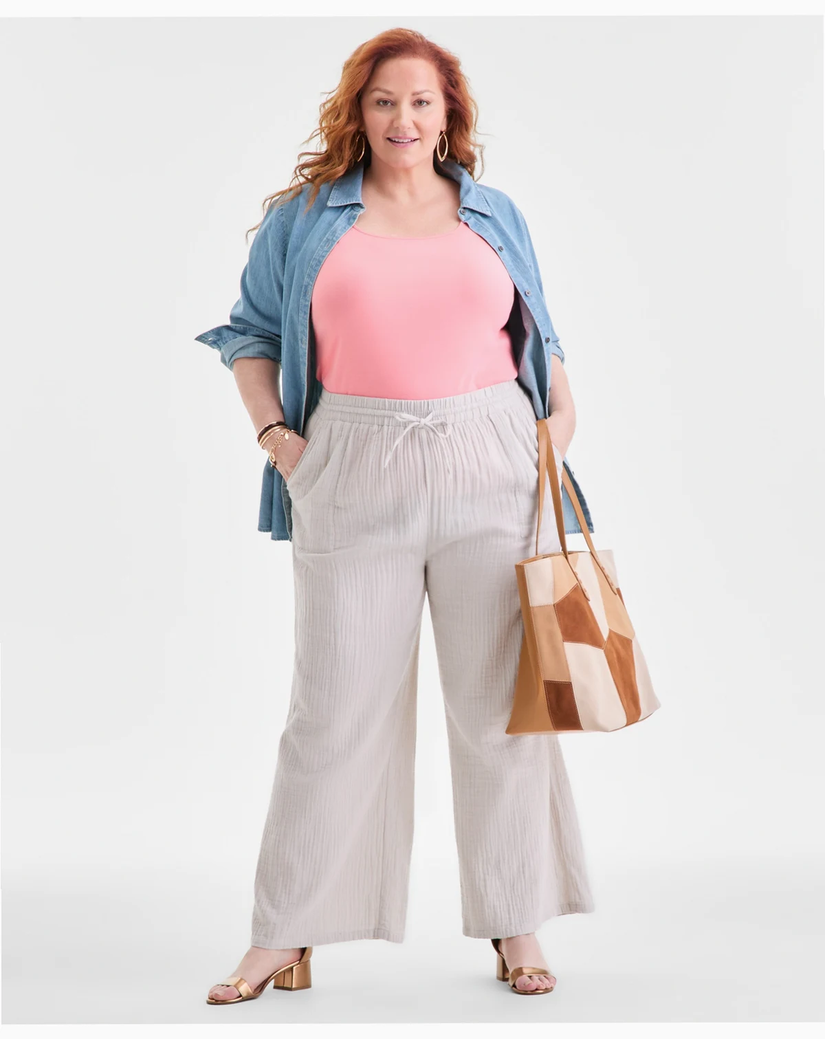 Plus Size Gauze Wide-Leg Pull-On Pants, Created for Macy's