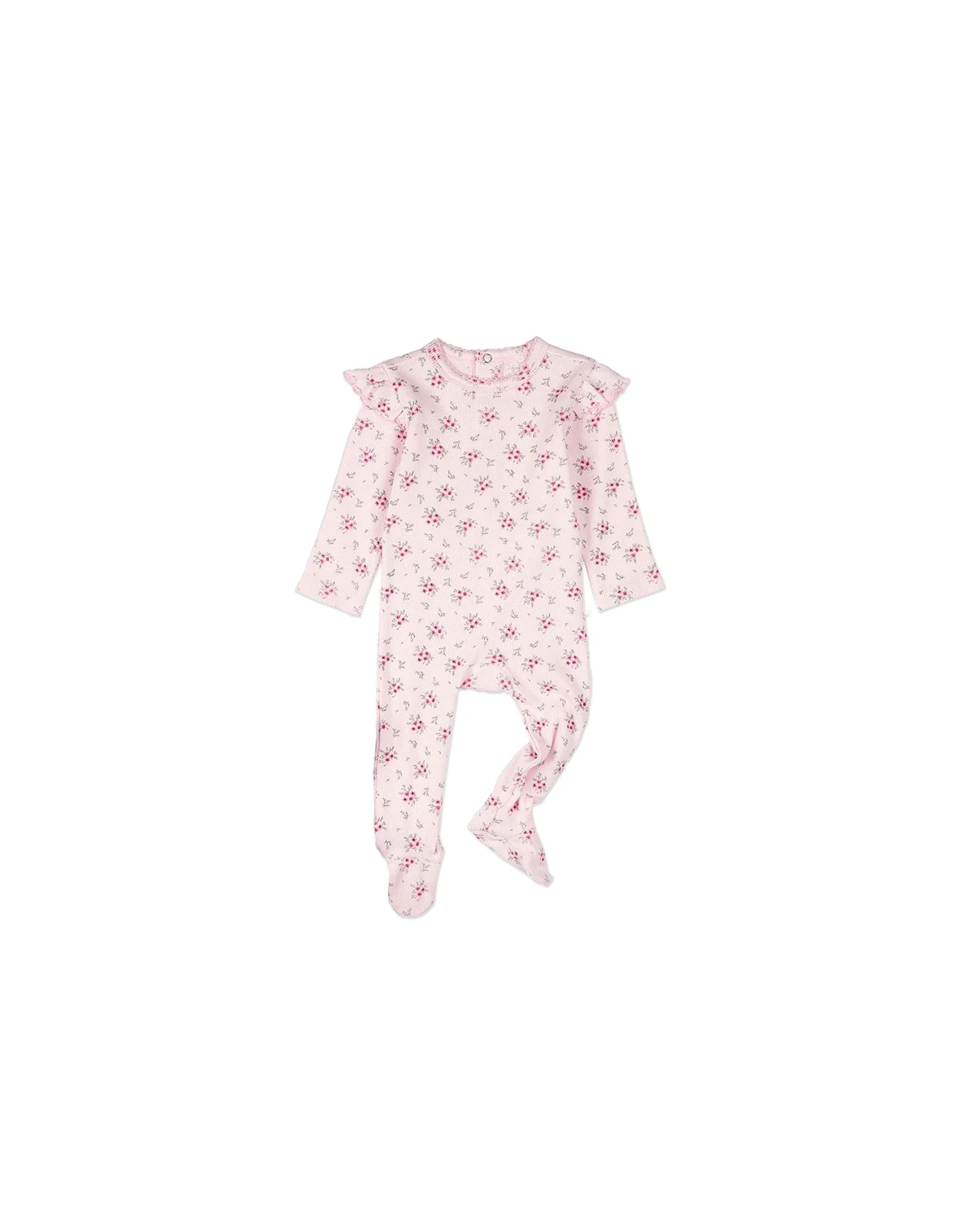 Baby and Toddler Girls Cotton Rich Ruffle-Sleeve Floral Footie
