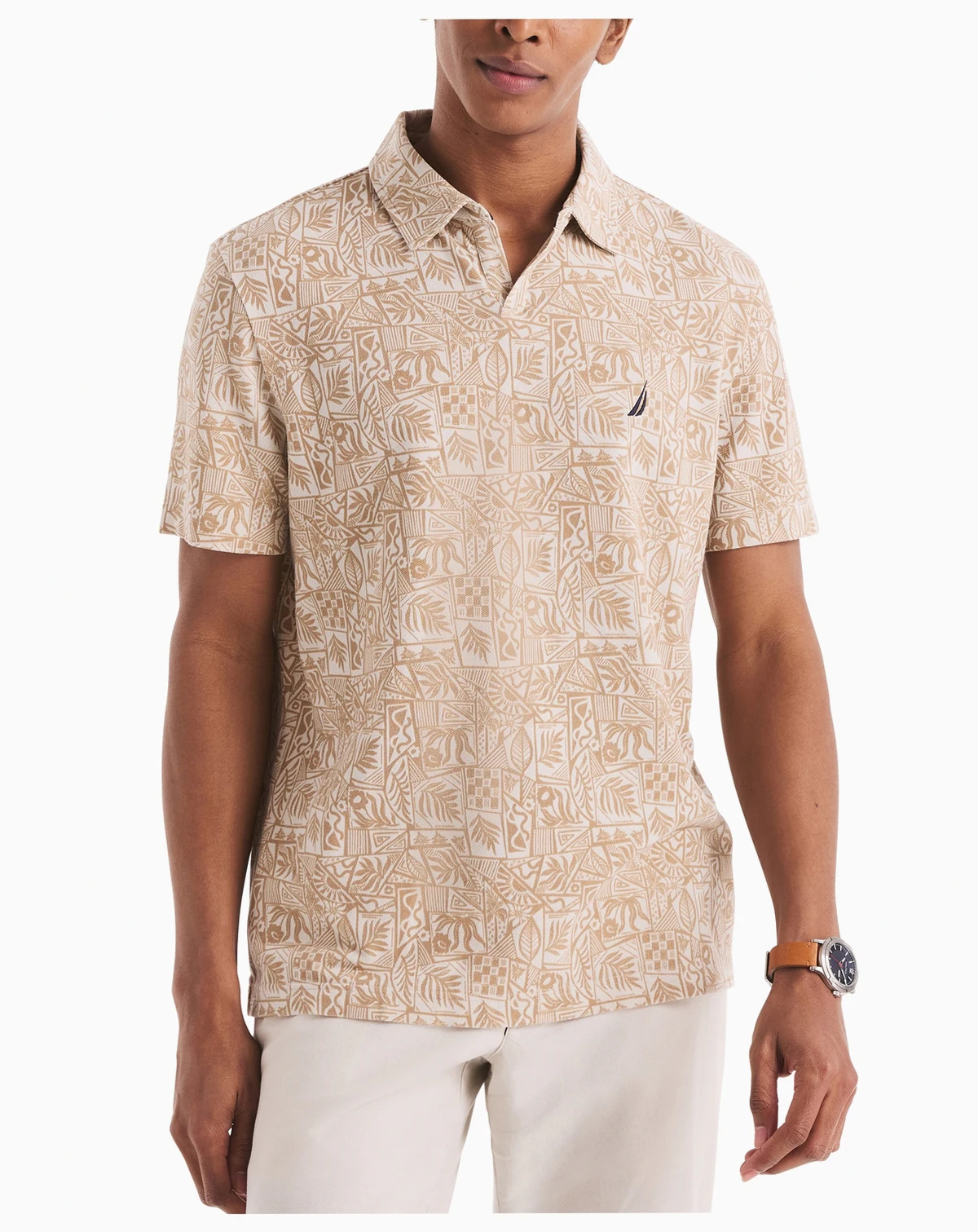 Men's Classic-Fit Leaf-Pattern Polo Shirt