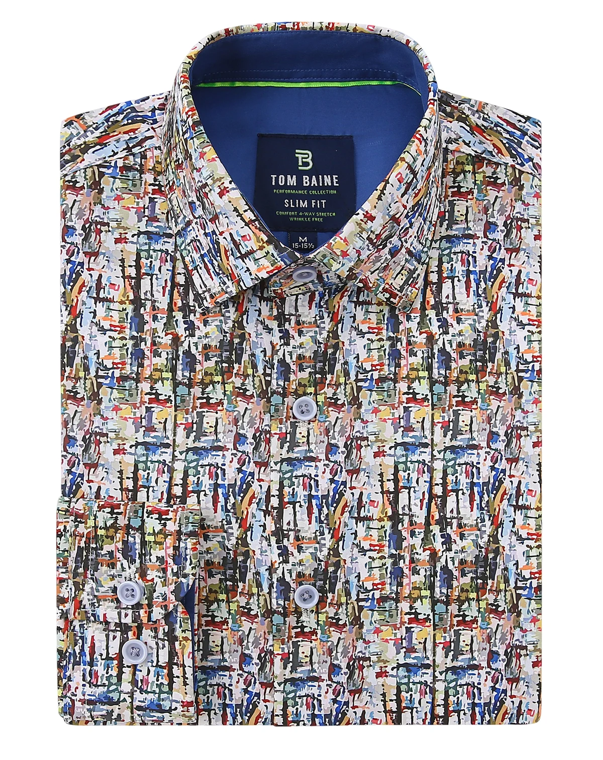 Men's Slim Fit Performance Long Sleeve Printed Dress Shirt