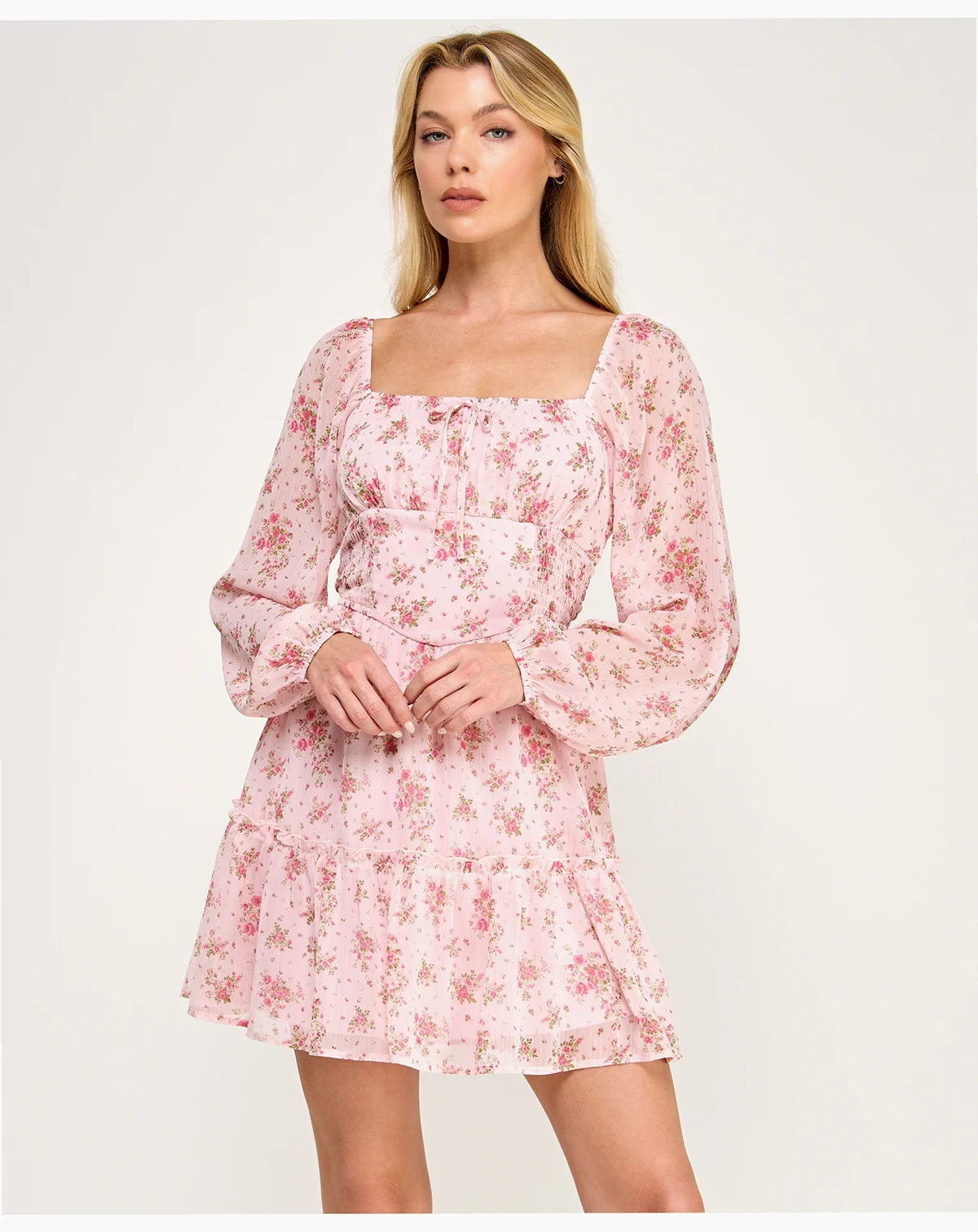 Juniors' Square Neck Smocked Inset Waist Dress