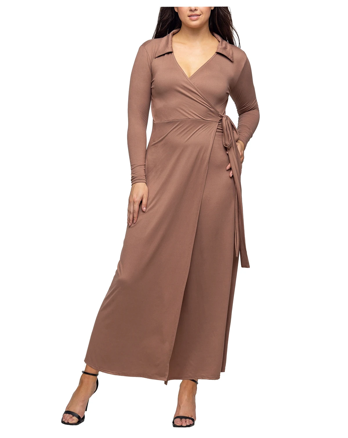 Women's Comfortable Collared Wrap Maxi Dress