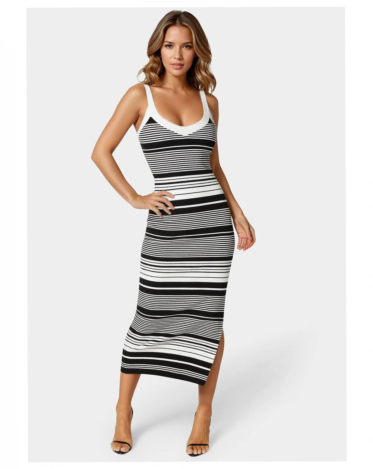 Women's Striped Sweater Midi Dress