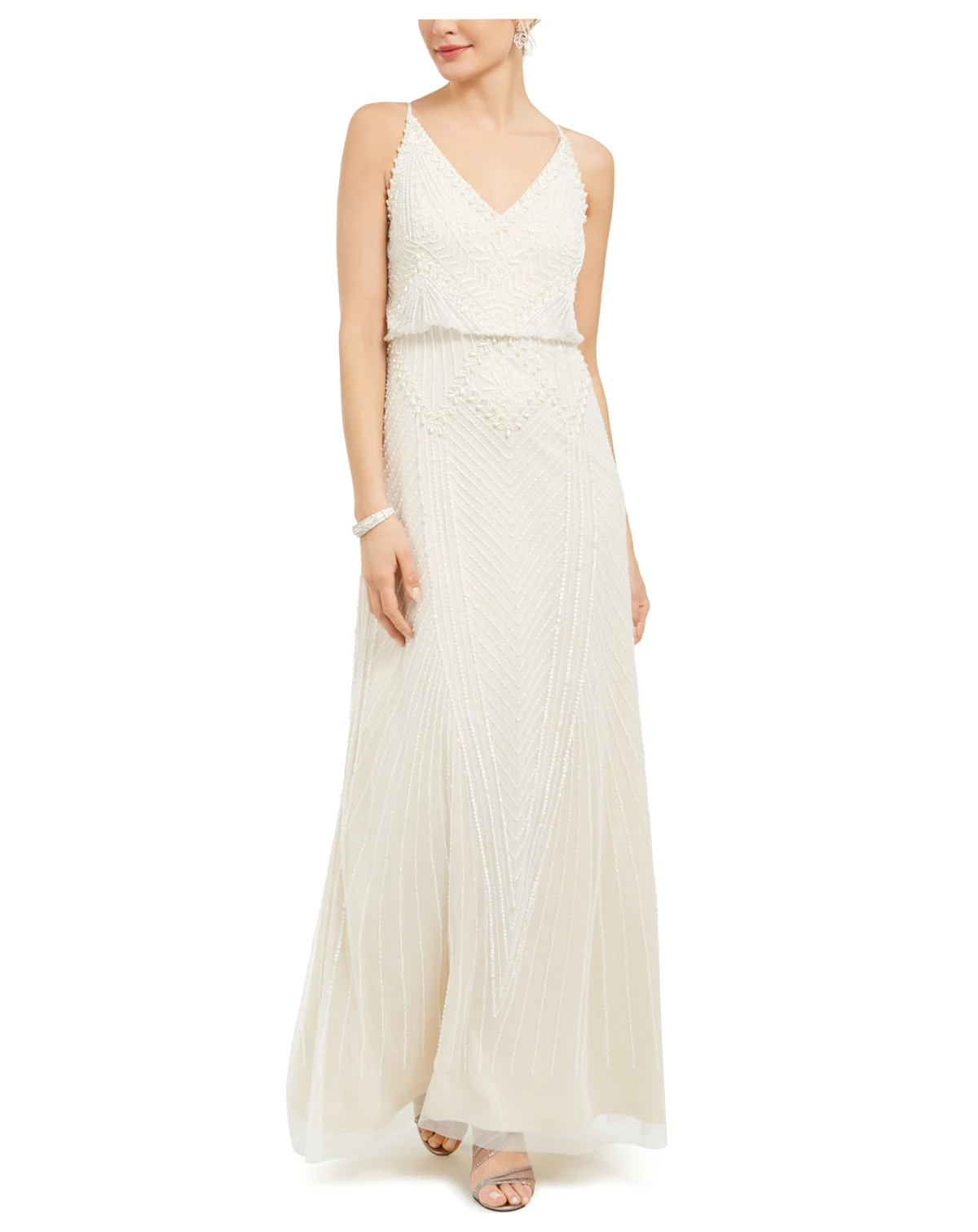 Women's Beaded Short-Sleeve Ball Gown