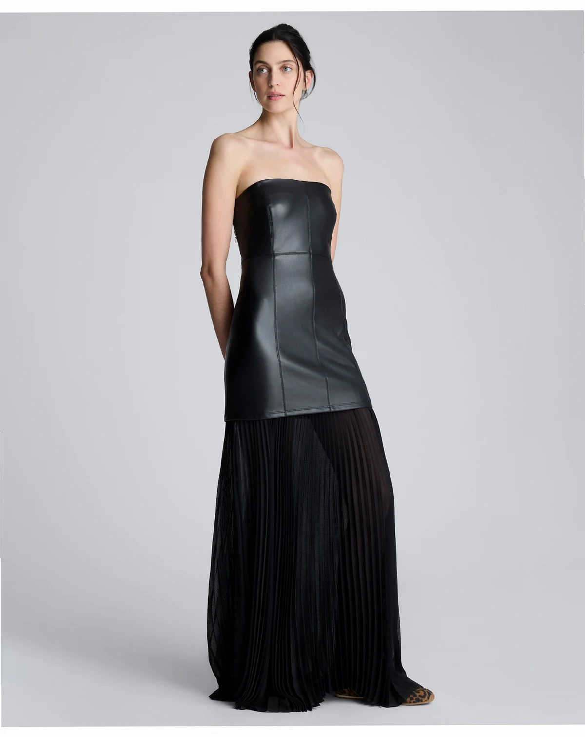 Women's Faux Leather Pleated Combo Corset Ball Gown