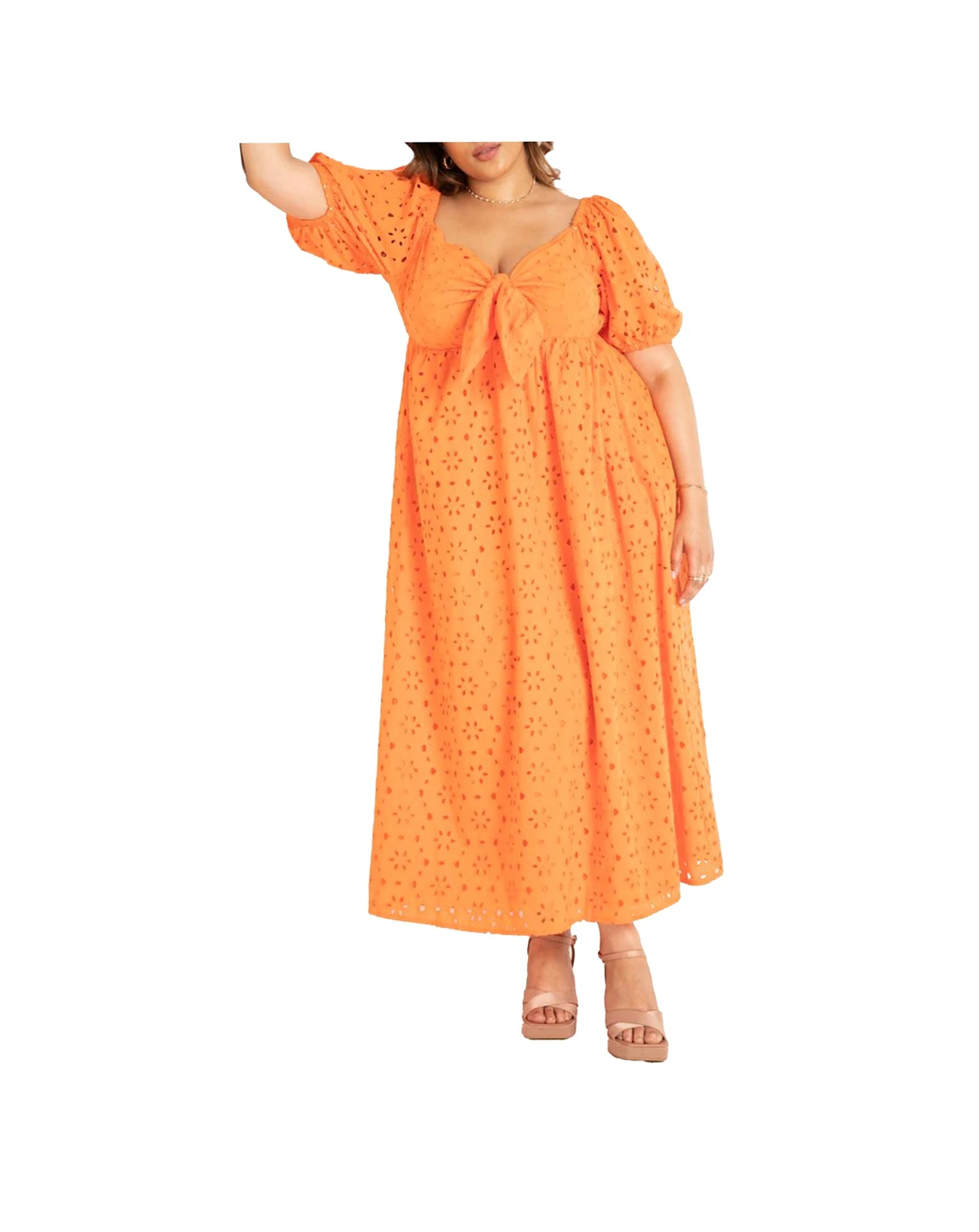 Women's Plus Size Eyelet Tie Front Maxi Dress