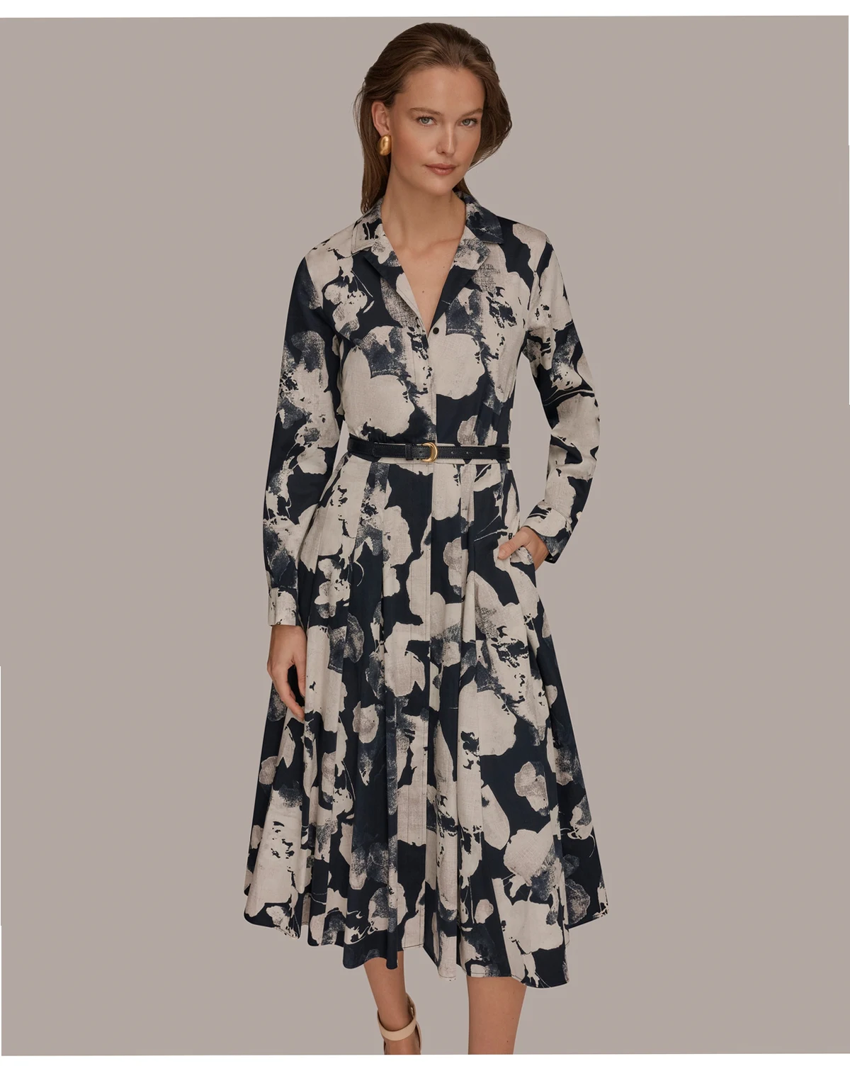 Women's Long-Sleeve Collared Midi Dress