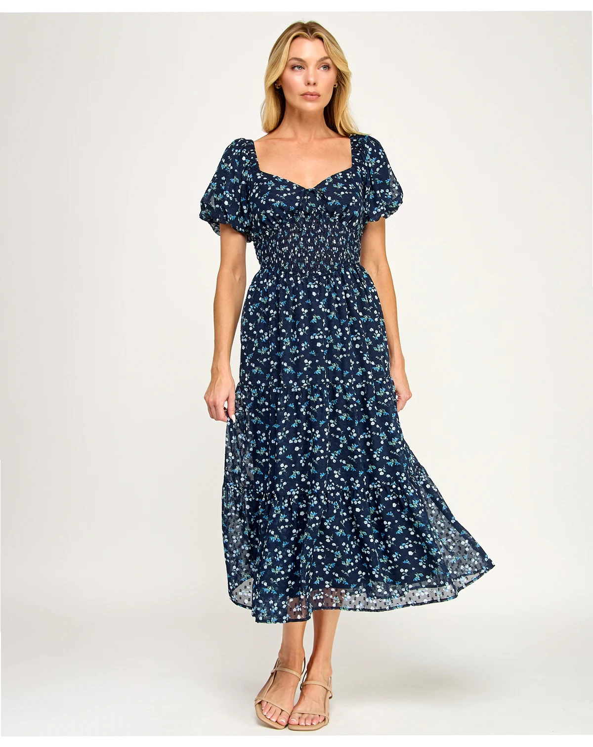 Juniors' Puff Sleeve Smocked Waist Dress
