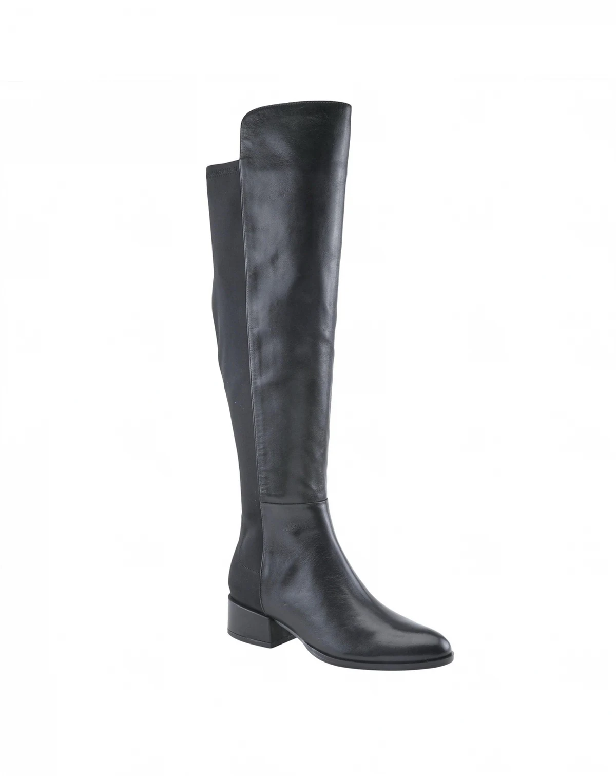 Rider Over-the-Knee Leather Boot with Stretch Back Panel and Leather-Wrapped Heel