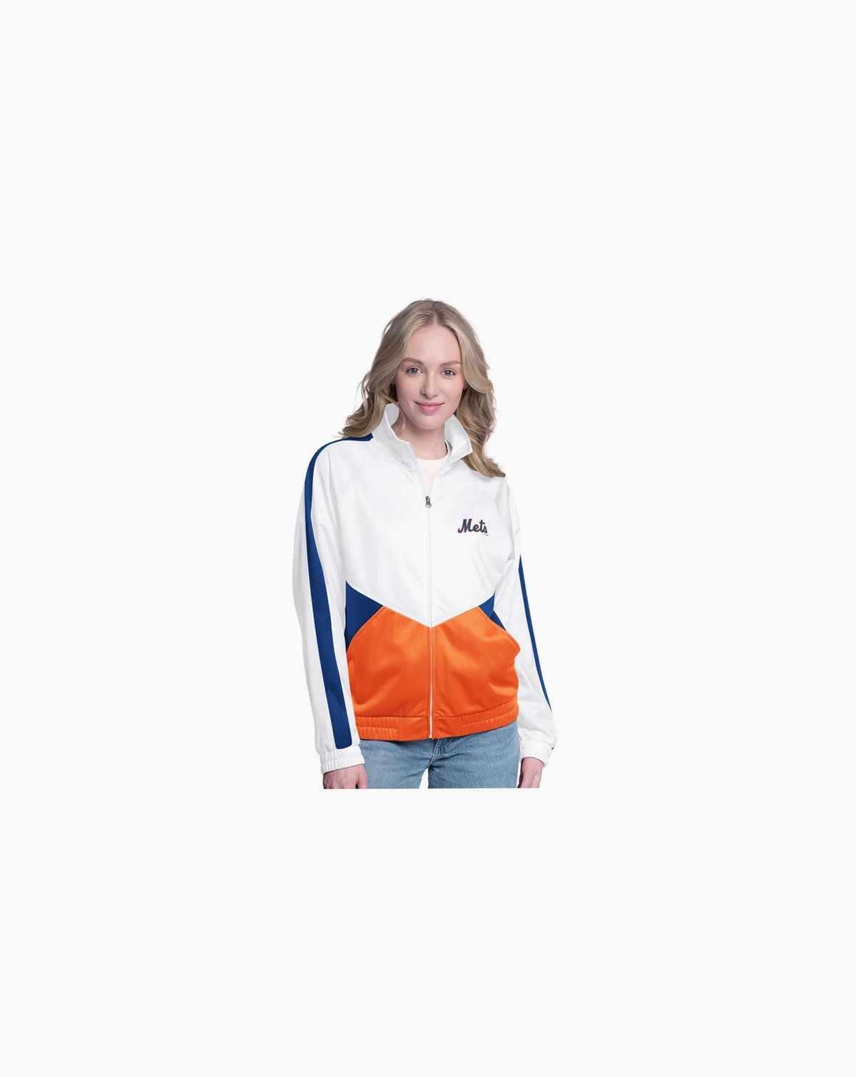 Women's White/Royal New York Mets Rally Rhinestone Raglan Full-Zip Track Jacket