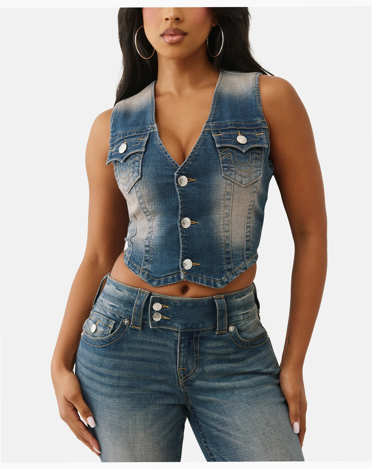 Women's Faded Wash Denim Vest