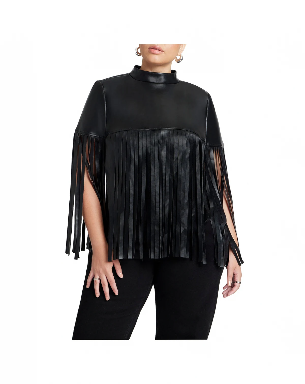 Women's Faux Leather Fringe Cape