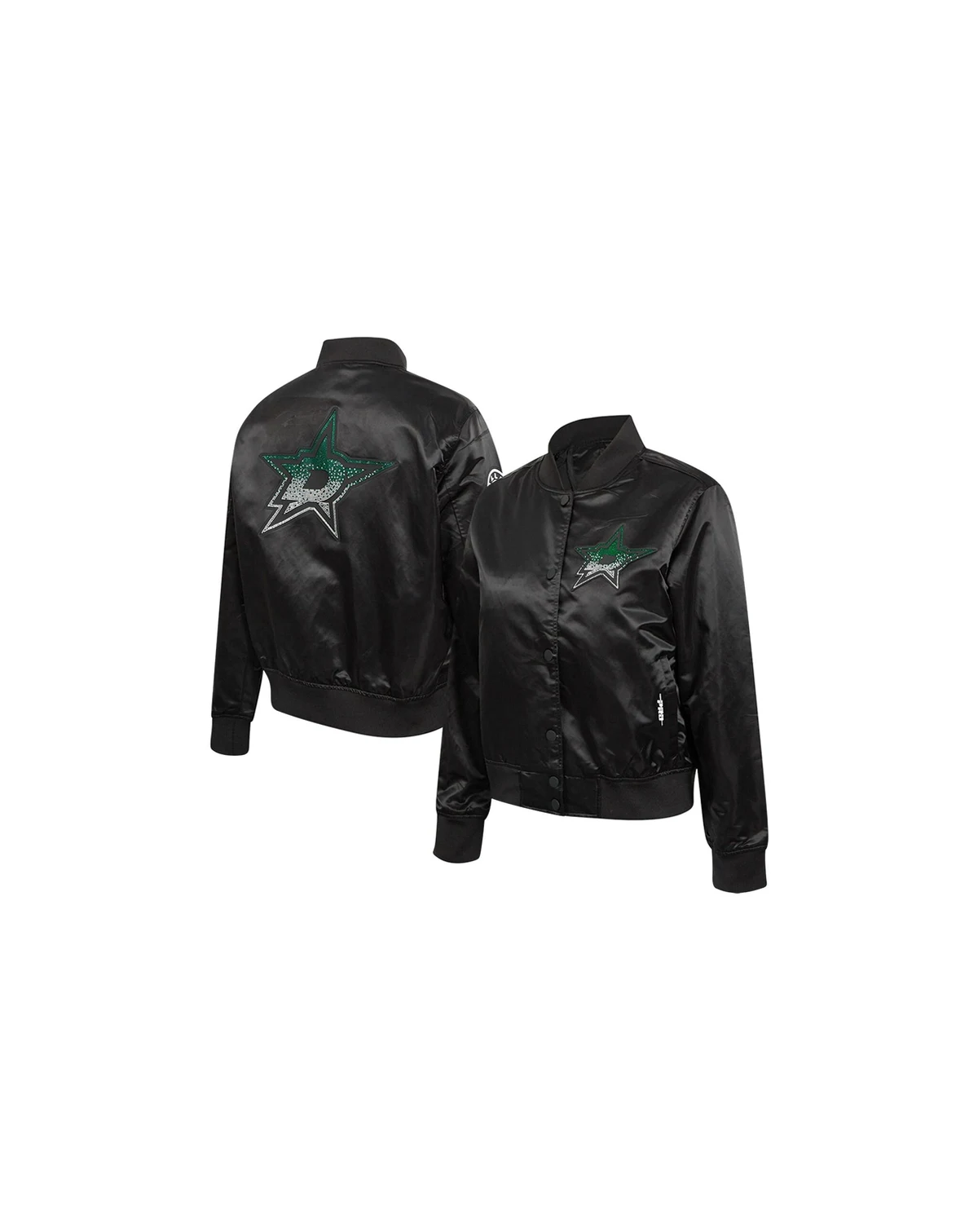 Women's Black Dallas Stars Rhinestone Jewels Satin Full-Snap Jacket