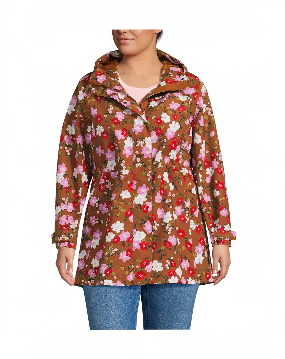 Plus Size Squall Hooded Waterproof Print Raincoat